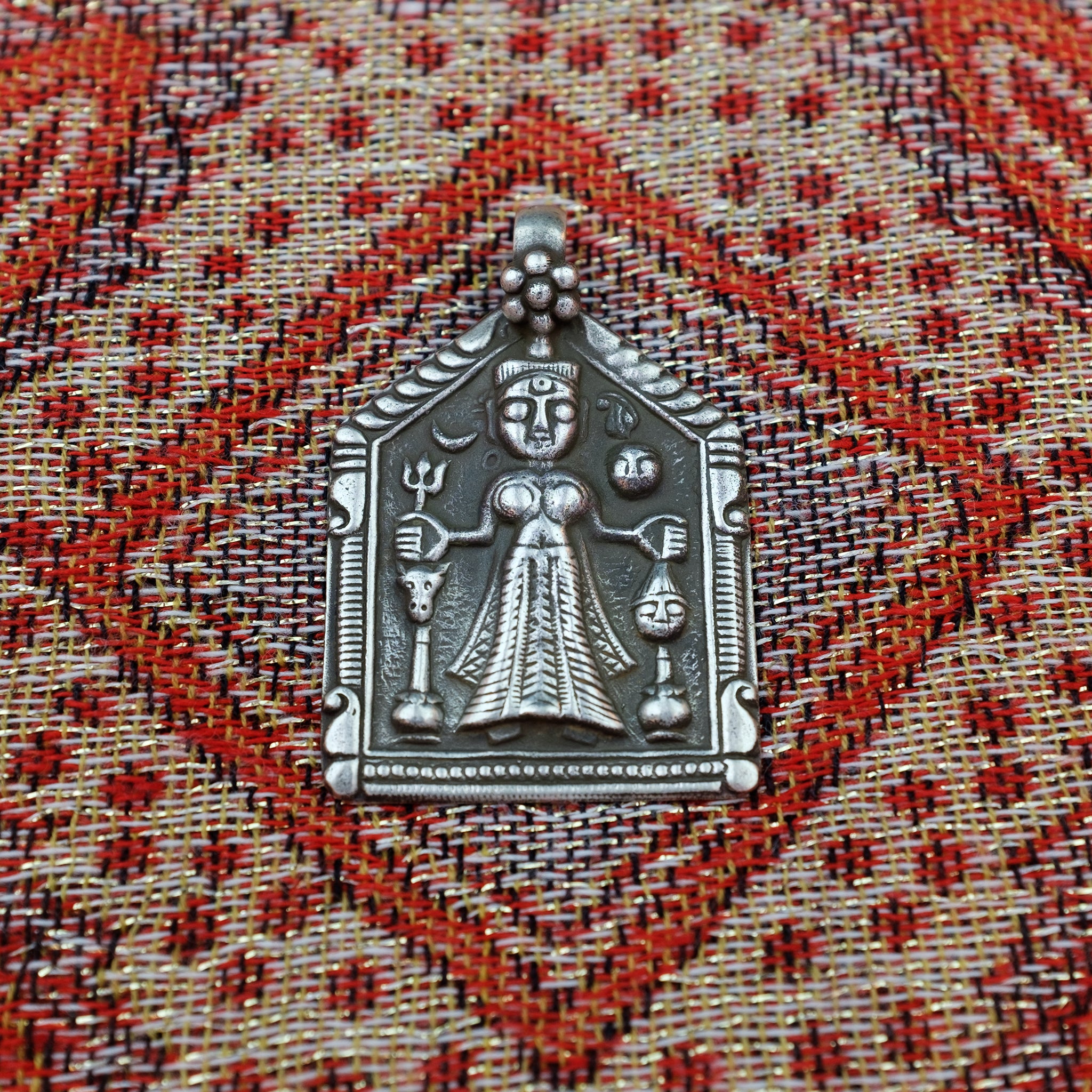 Old Hindu Silver Plaque 'Patri' Amulet Pendant, Rajasthan, India