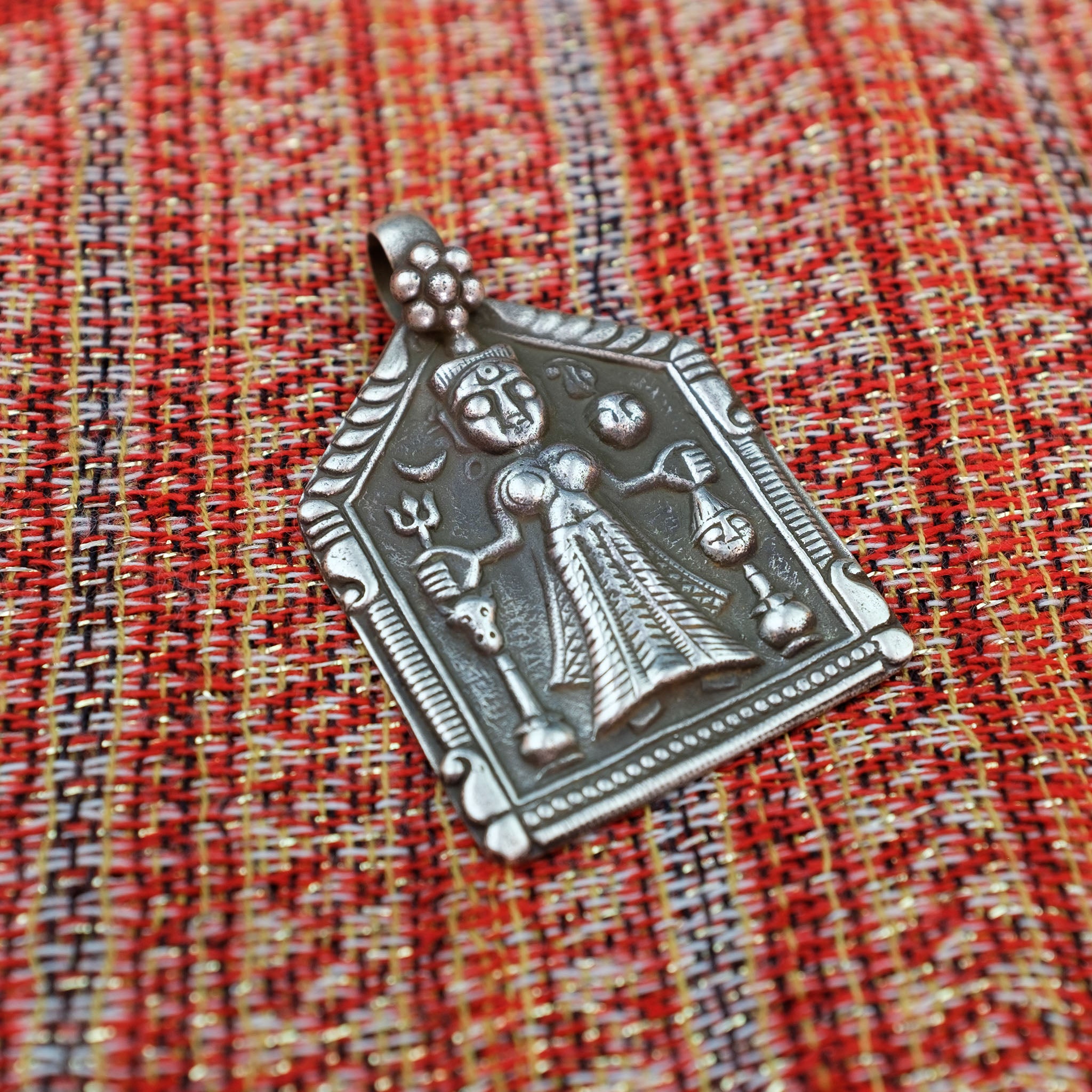 Old Hindu Silver Plaque 'Patri' Amulet Pendant, Rajasthan, India