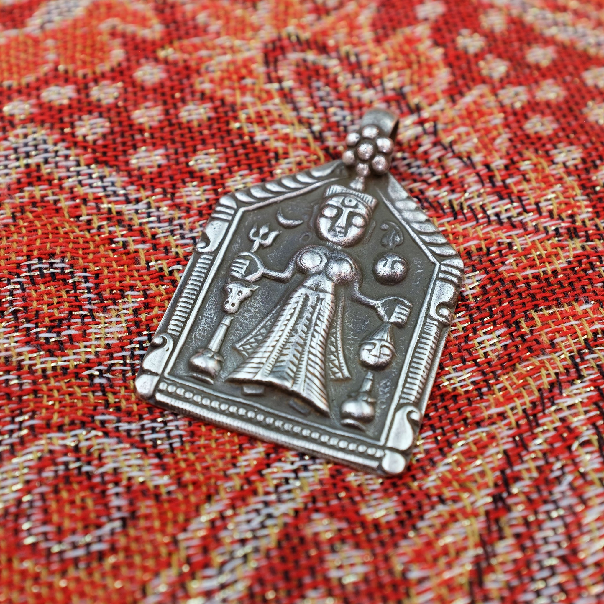 Old Hindu Silver Plaque 'Patri' Amulet Pendant, Rajasthan, India