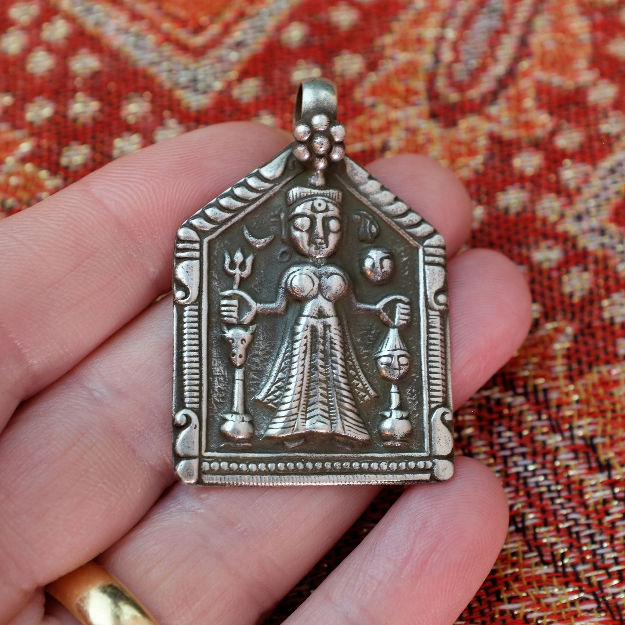 Old Hindu Silver Plaque 'Patri' Amulet Pendant, Rajasthan, India