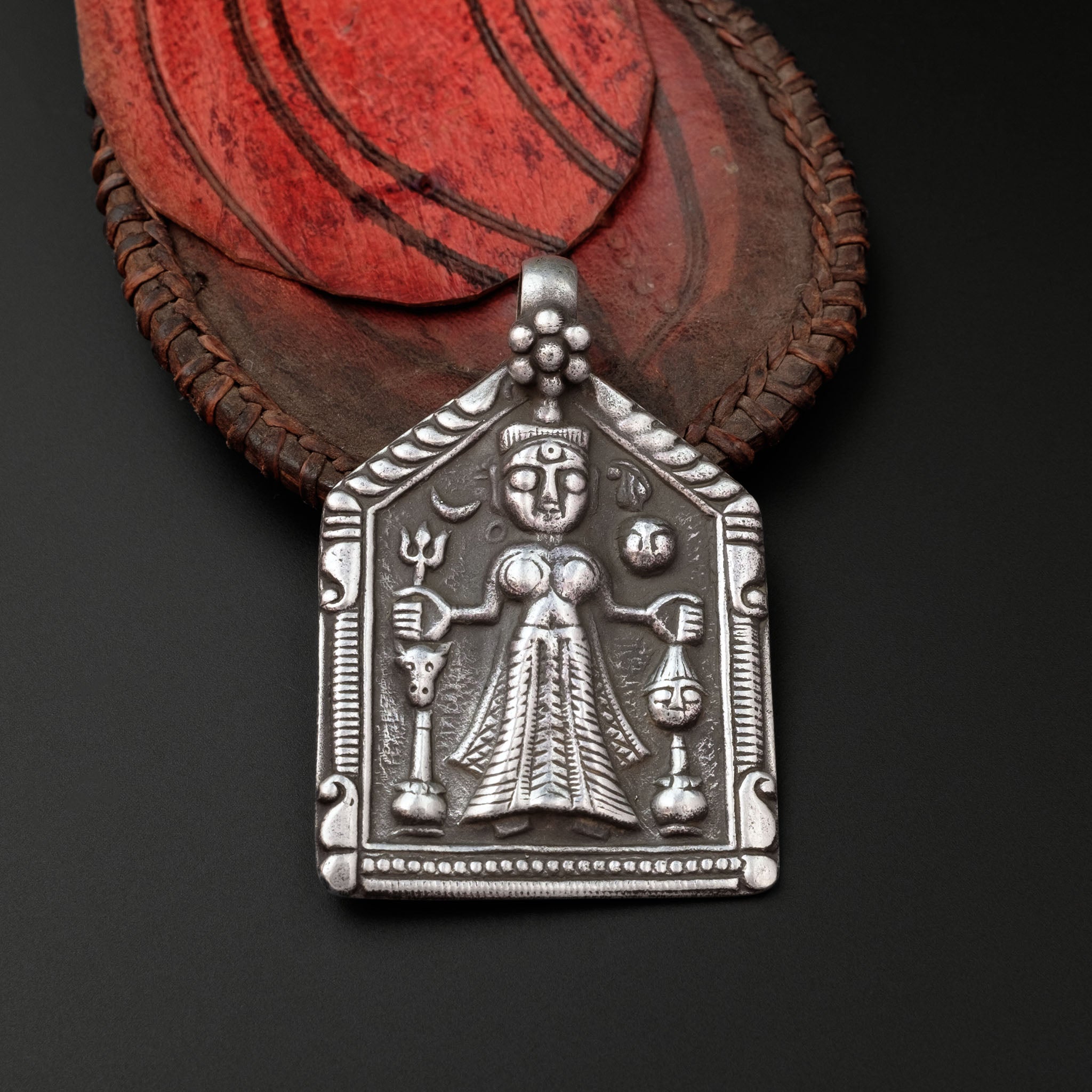 Old Hindu Silver Plaque 'Patri' Amulet Pendant, Rajasthan, India