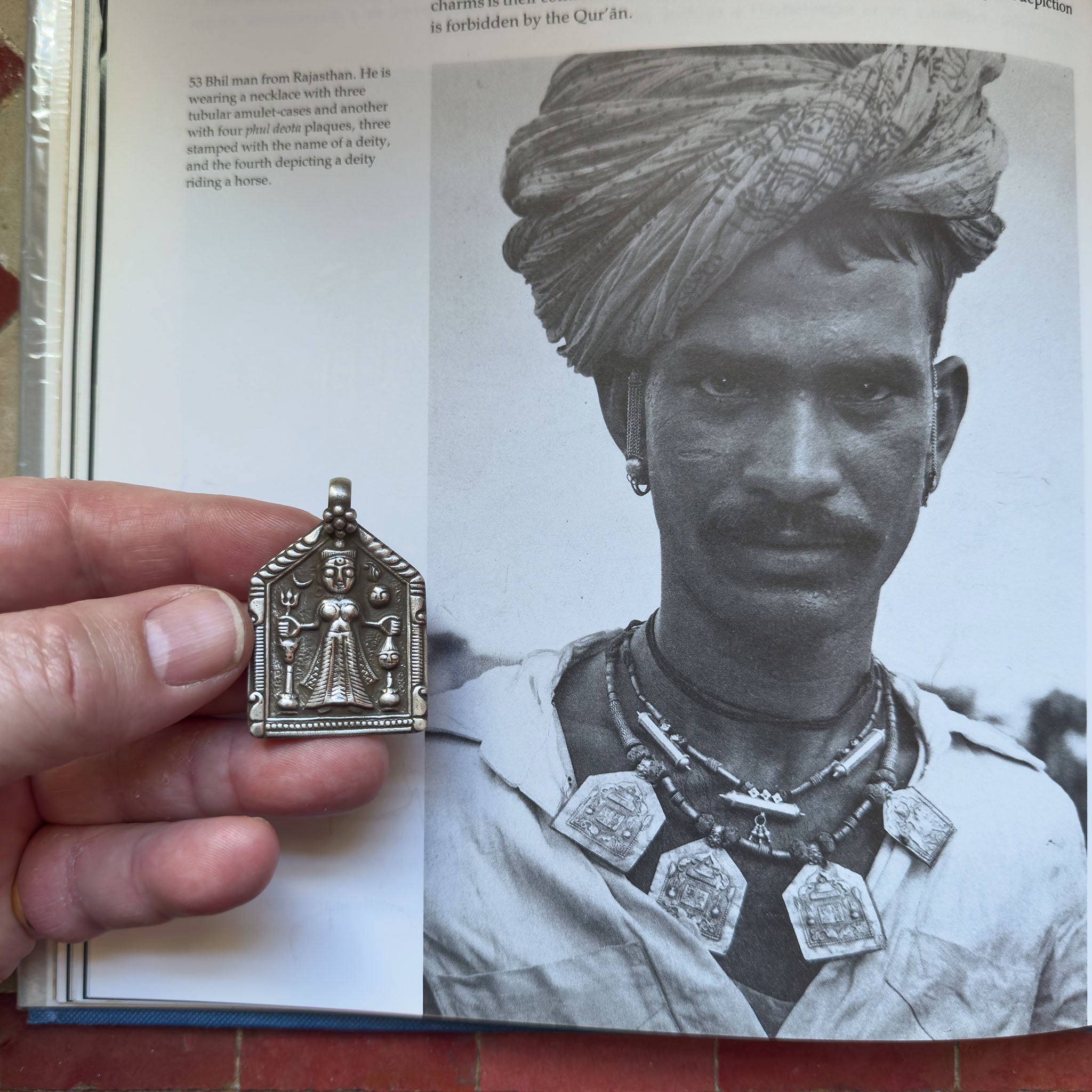 Old Hindu Silver Plaque 'Patri' Amulet Pendant, Rajasthan, India