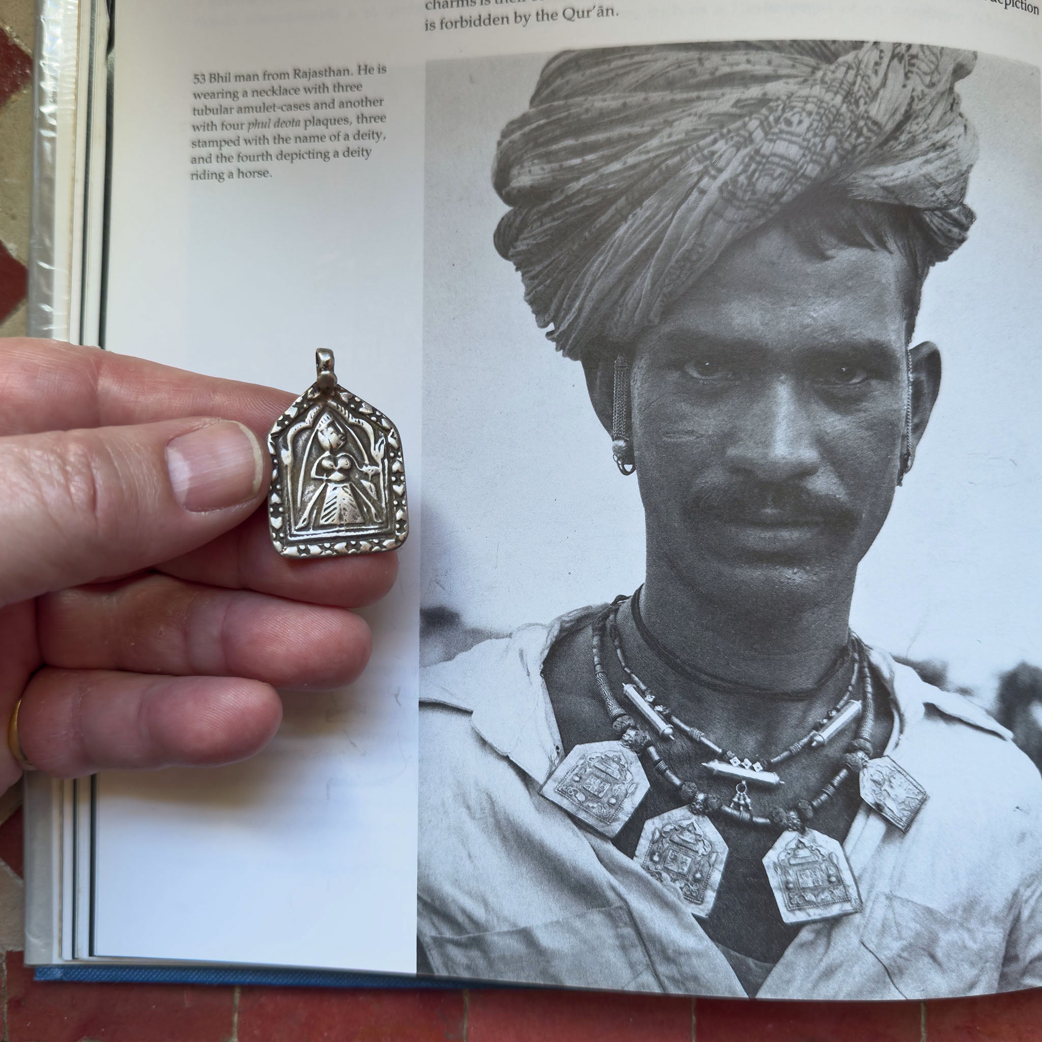 Old Hindu Silver Plaque 'Patri' Amulet Pendant, Rajasthan, India