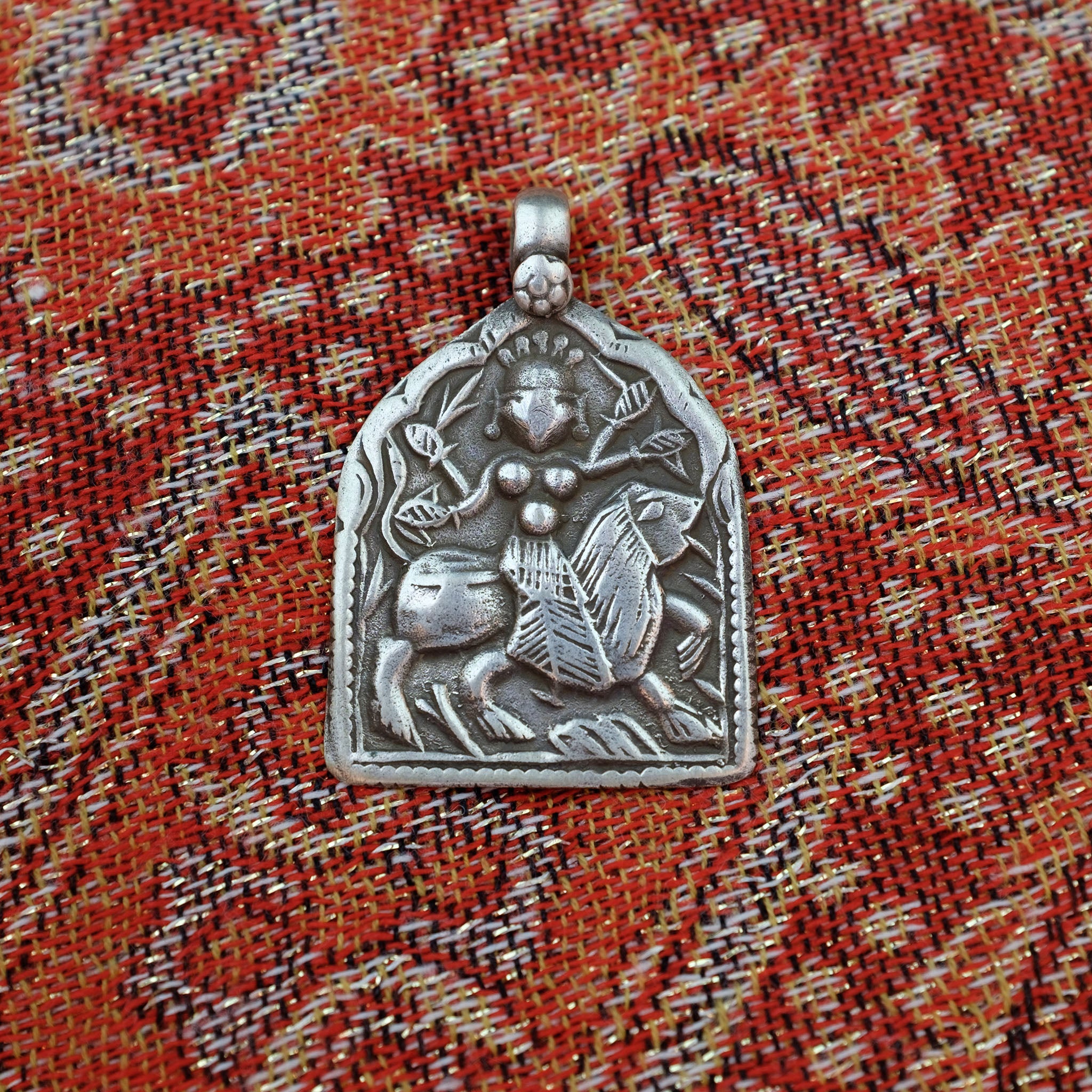 Old Hindu Silver Plaque 'Patri' Amulet Pendant, Rajasthan, India