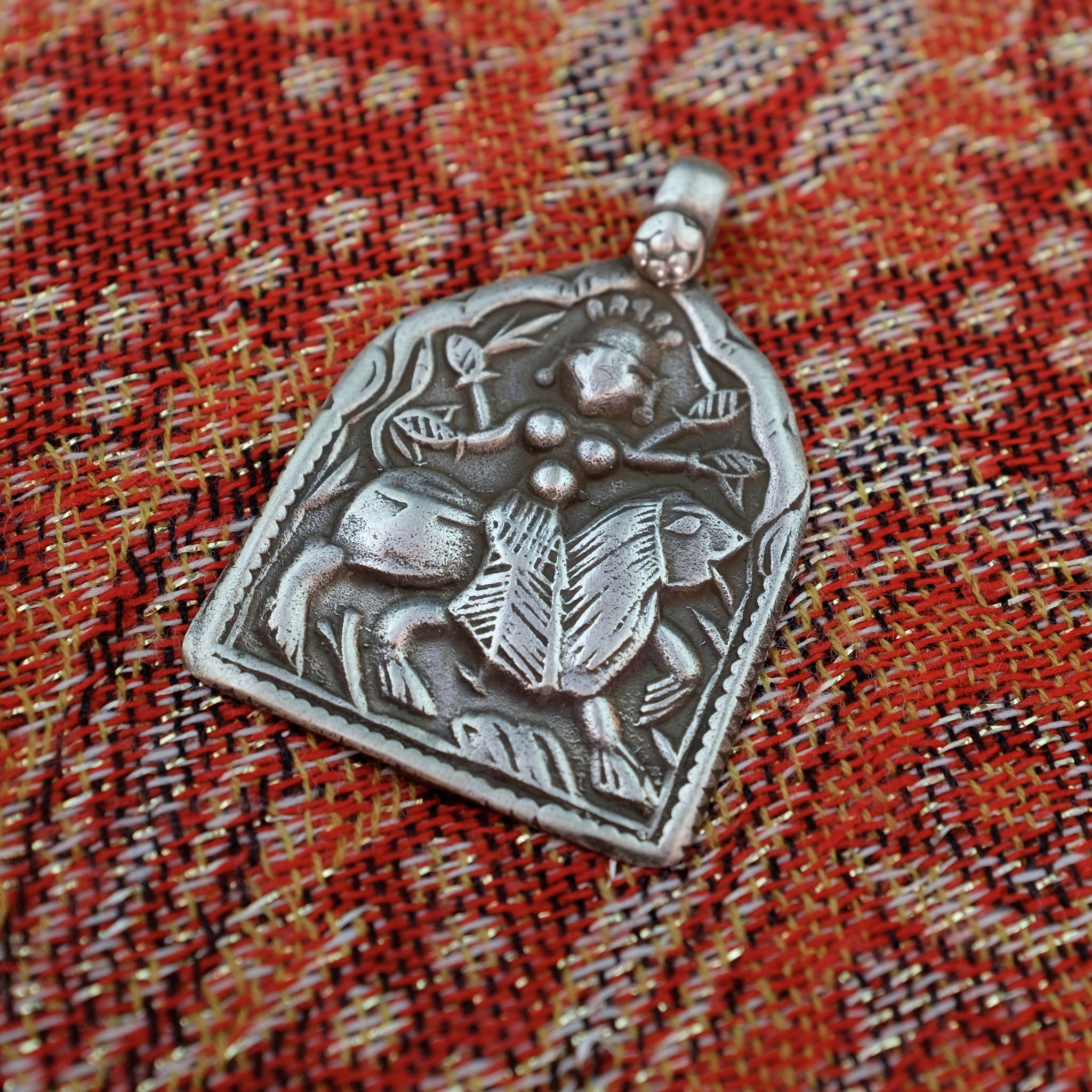 Old Hindu Silver Plaque 'Patri' Amulet Pendant, Rajasthan, India