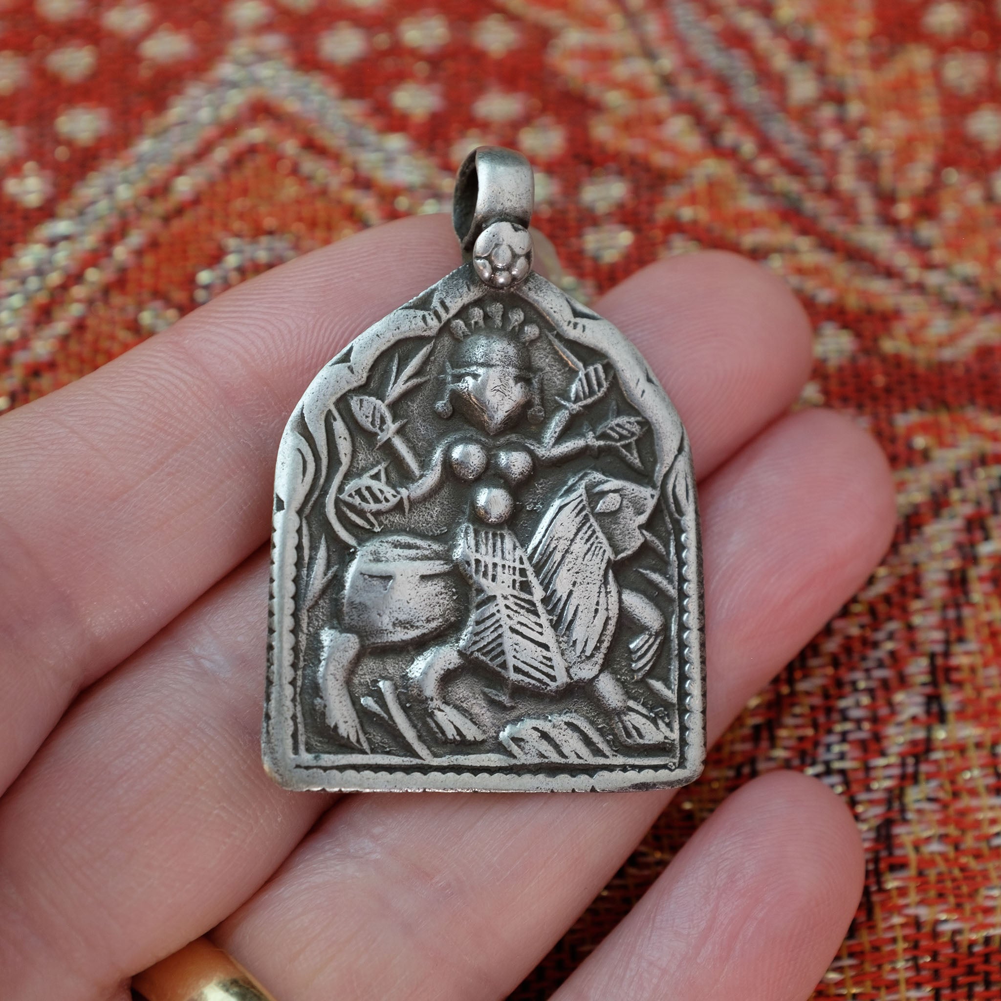 Old Hindu Silver Plaque 'Patri' Amulet Pendant, Rajasthan, India