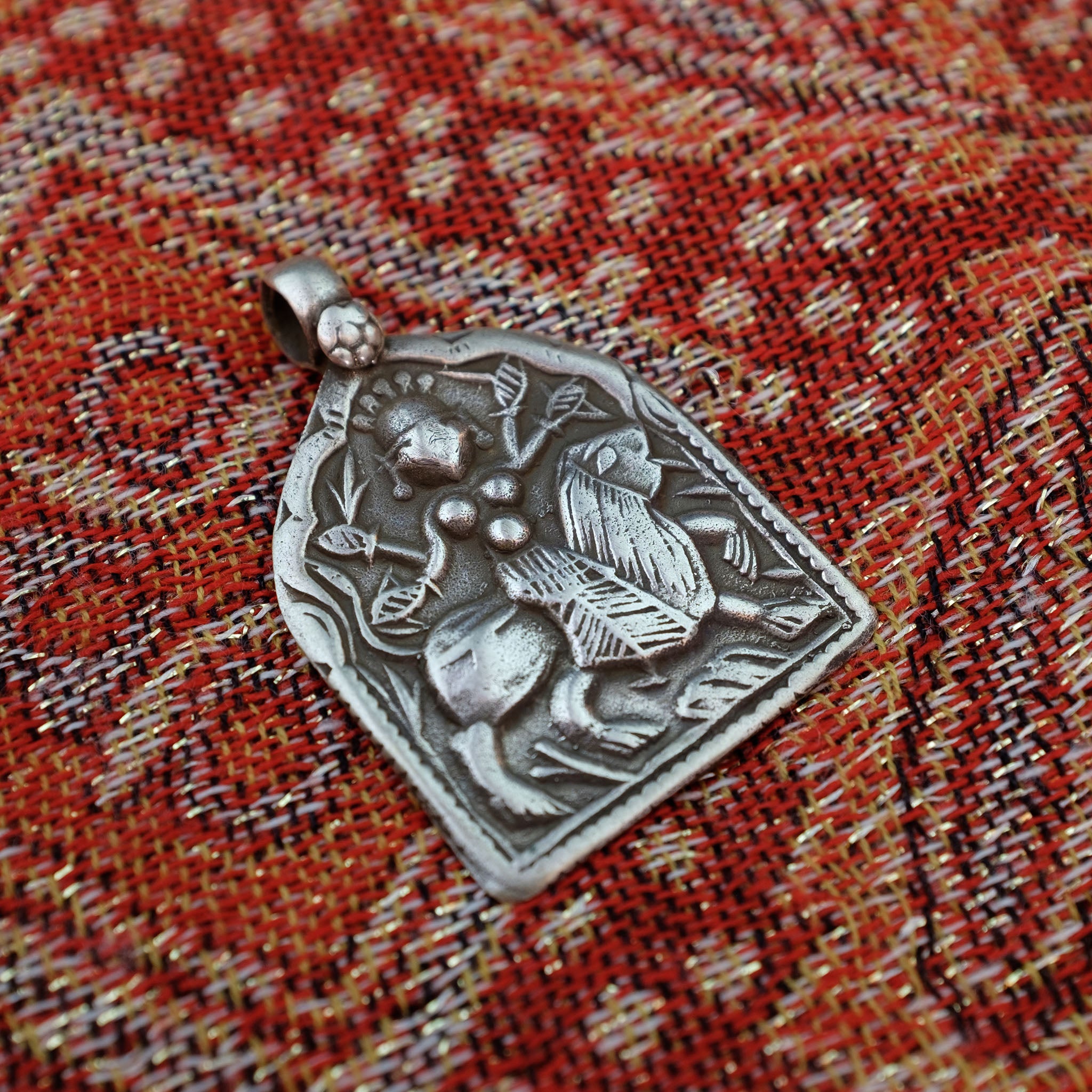 Old Hindu Silver Plaque 'Patri' Amulet Pendant, Rajasthan, India