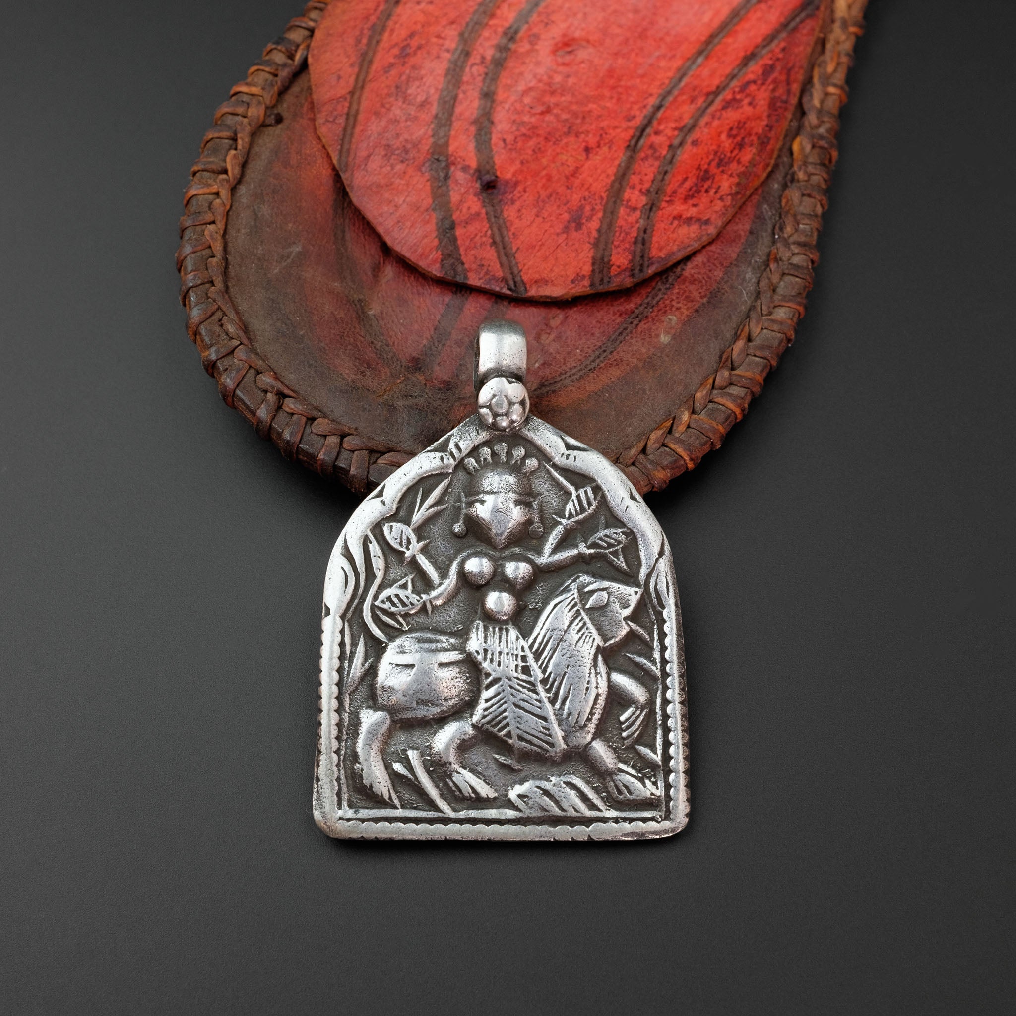 Old Hindu Silver Plaque 'Patri' Amulet Pendant, Rajasthan, India