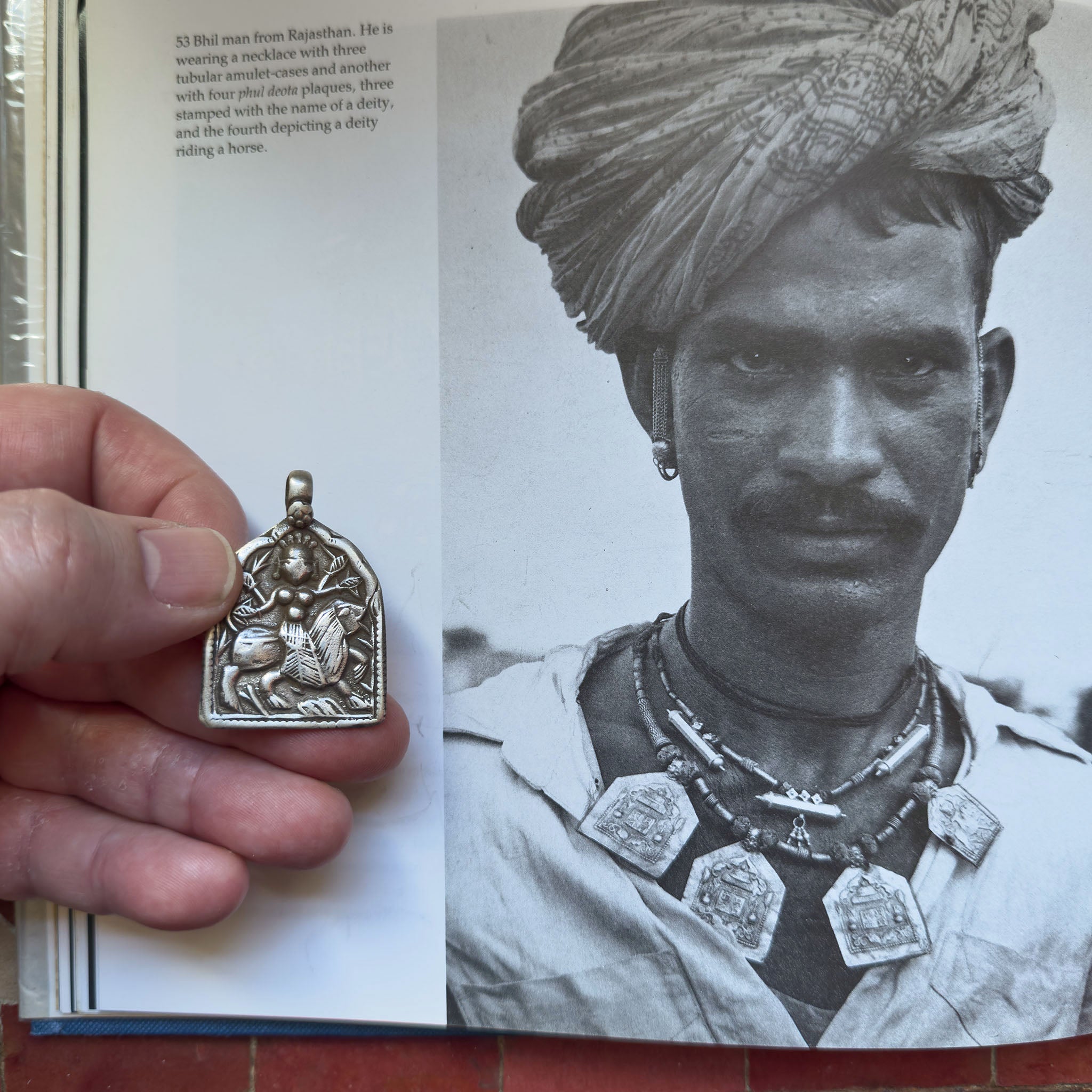 Old Hindu Silver Plaque 'Patri' Amulet Pendant, Rajasthan, India