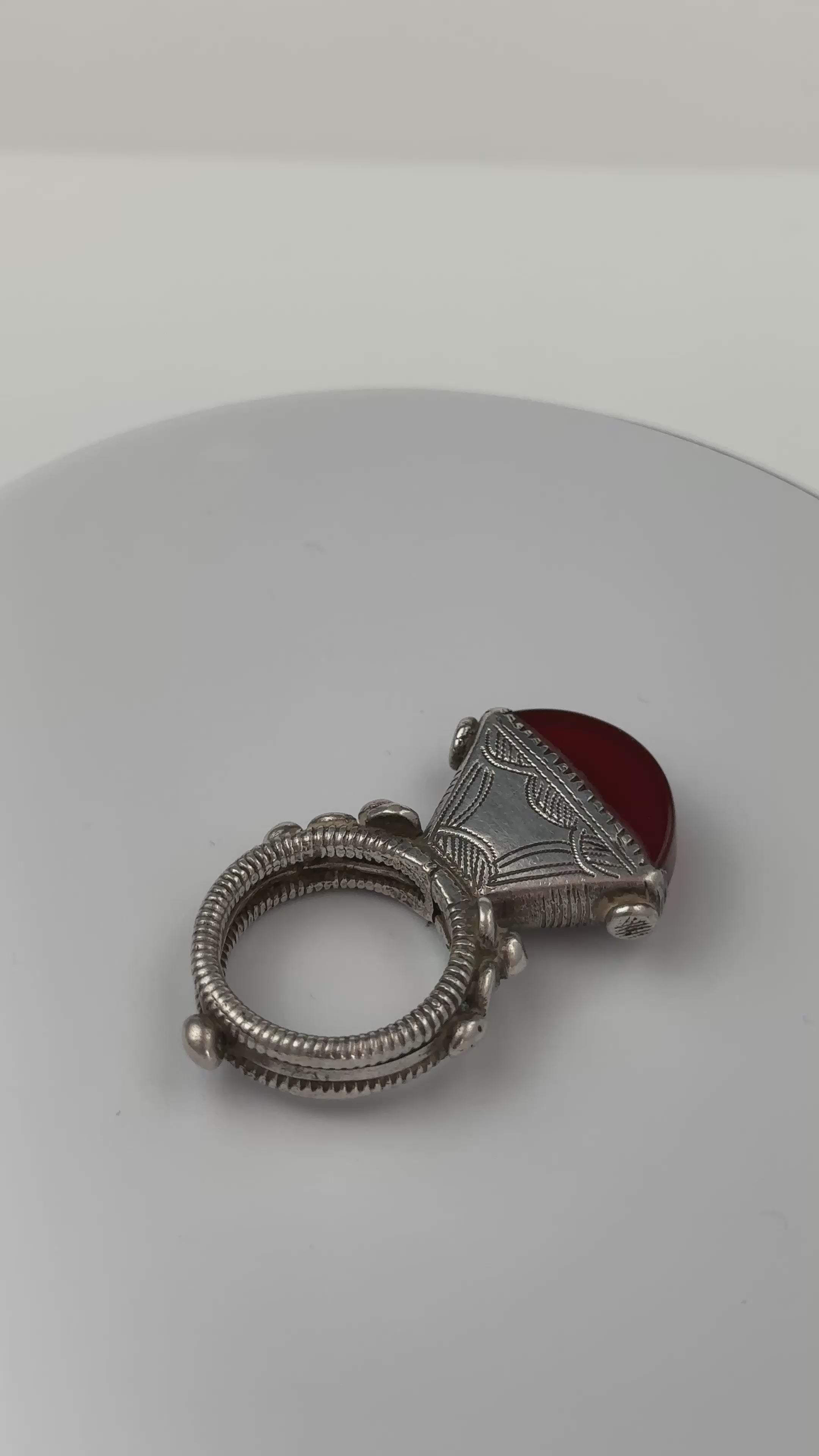 Old Tuareg Silver & Agate Tisek Ring, Mali