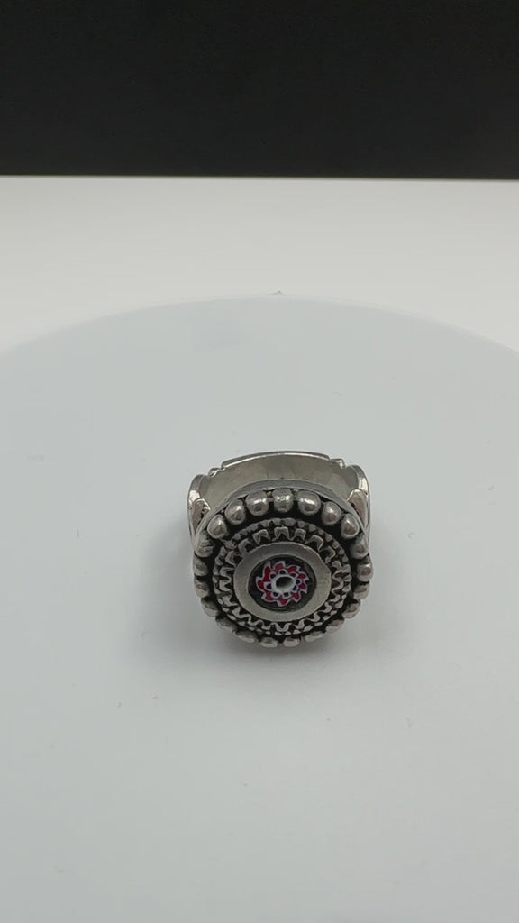 Silver Moroccan Berber Ring with Chevron Bead