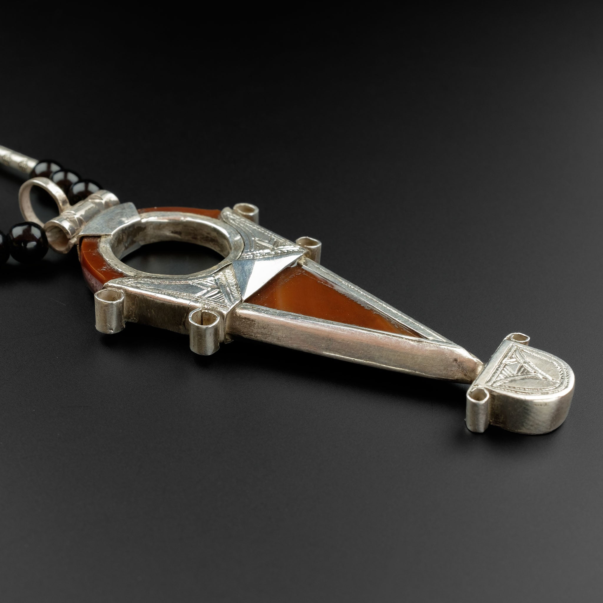 Tuareg Silver and Agate Tanfouk Necklace, Niger