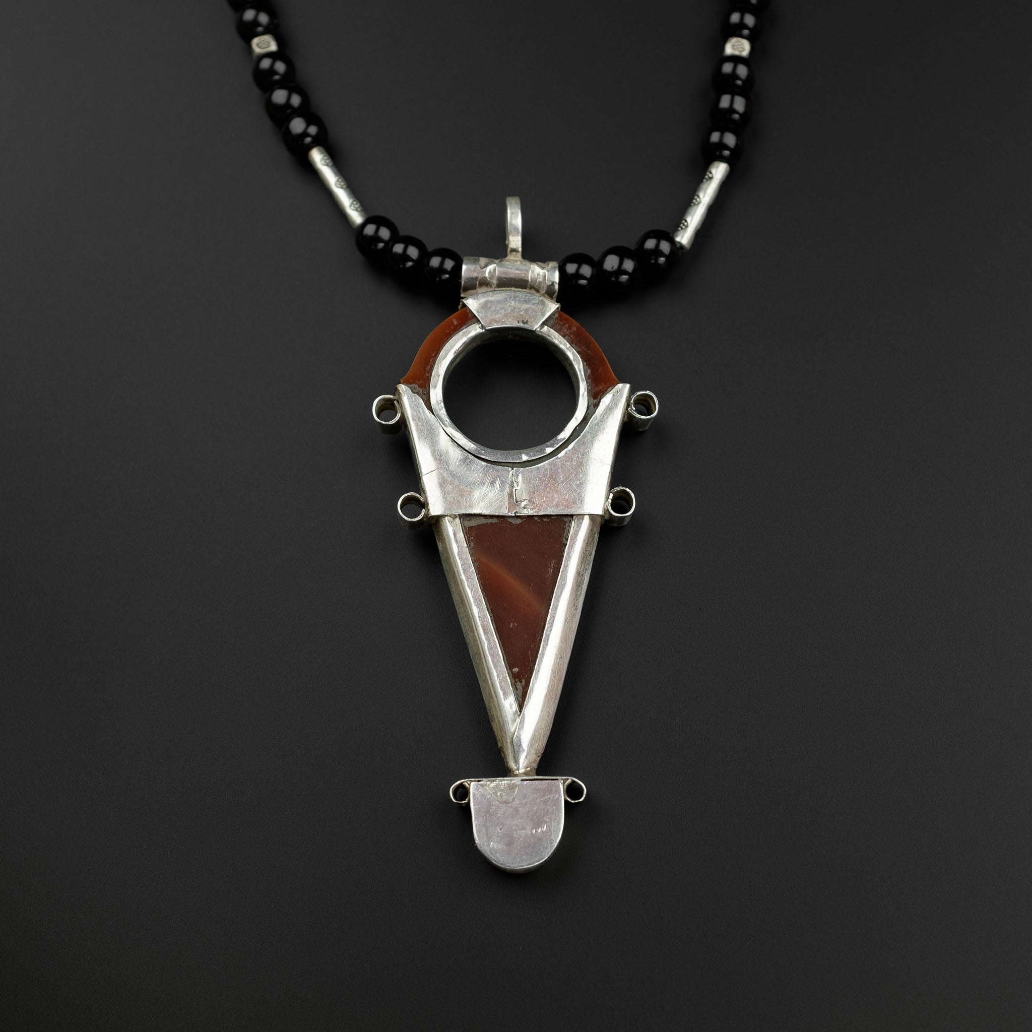 Tuareg Silver and Agate Tanfouk Necklace, Niger