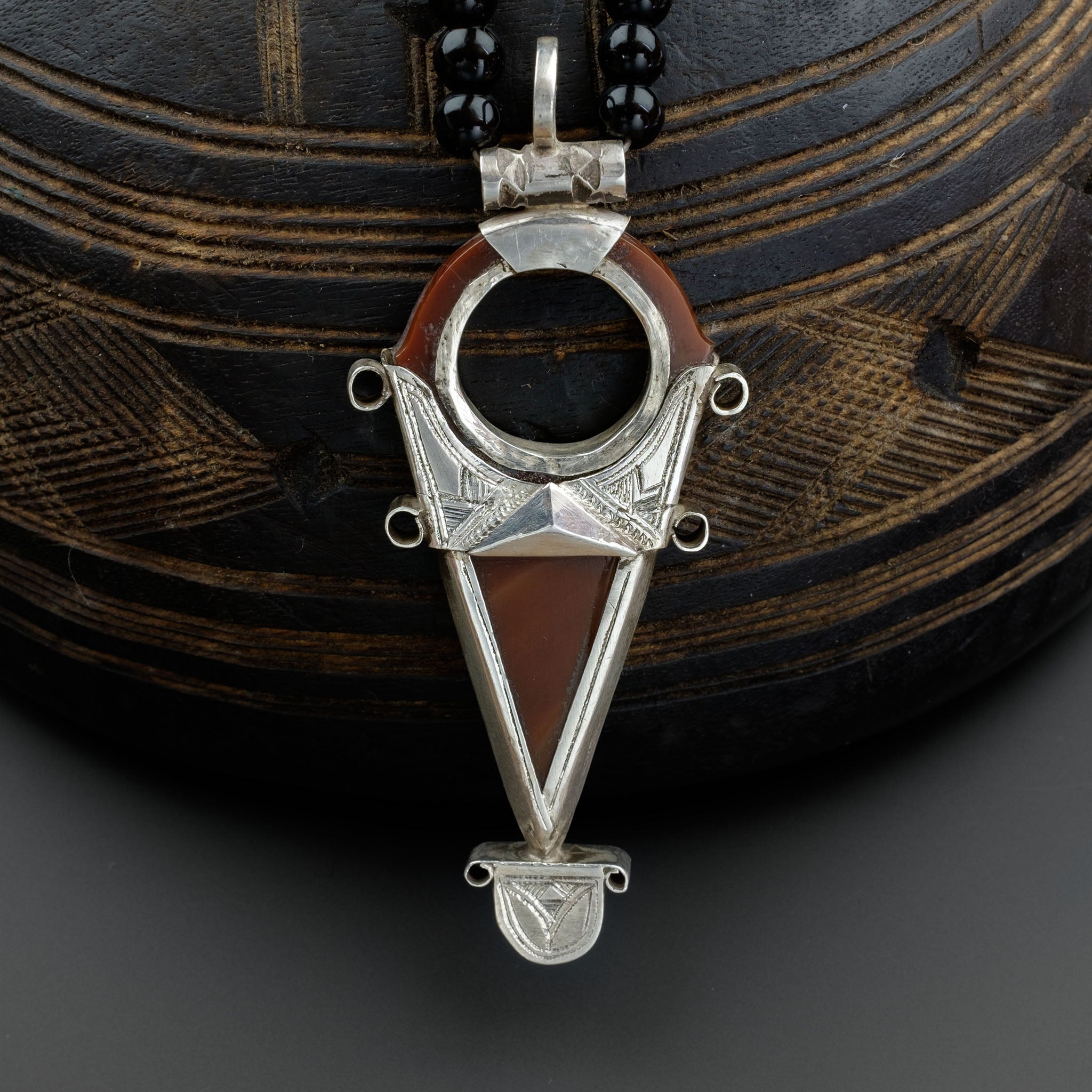 Tuareg Silver and Agate Tanfouk Necklace, Niger