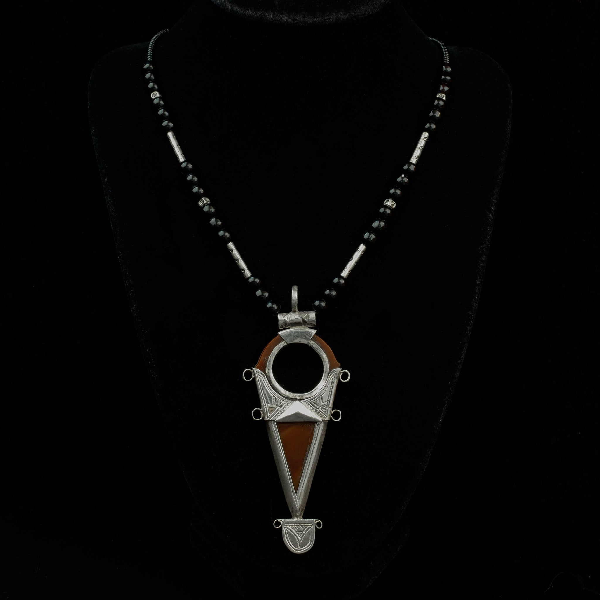 Tuareg Silver and Agate Tanfouk Necklace, Niger