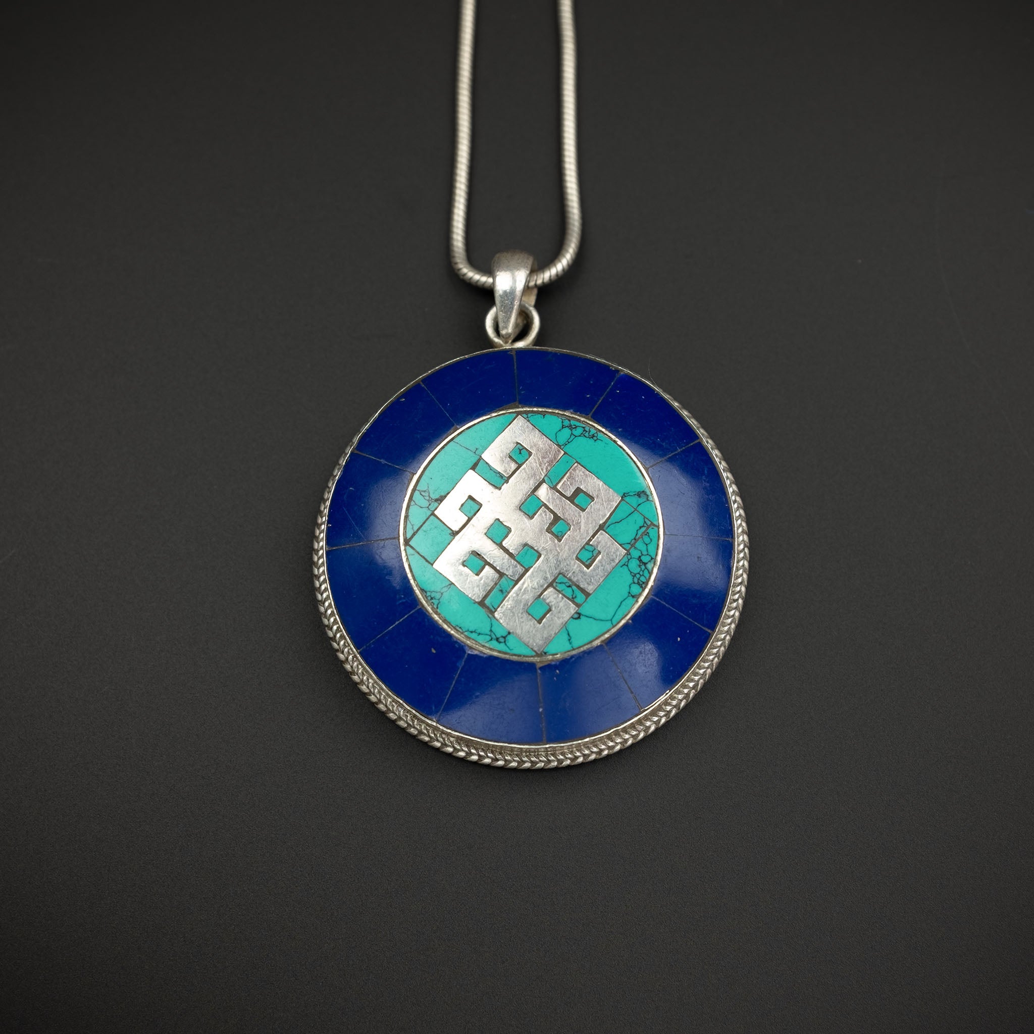 Silver Tibetan Style Pendant & Sterling Silver Chain