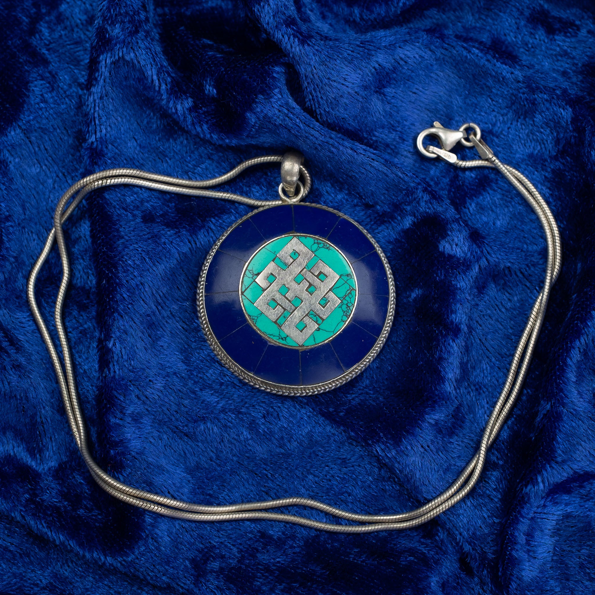 Silver Tibetan Style Pendant & Sterling Silver Chain