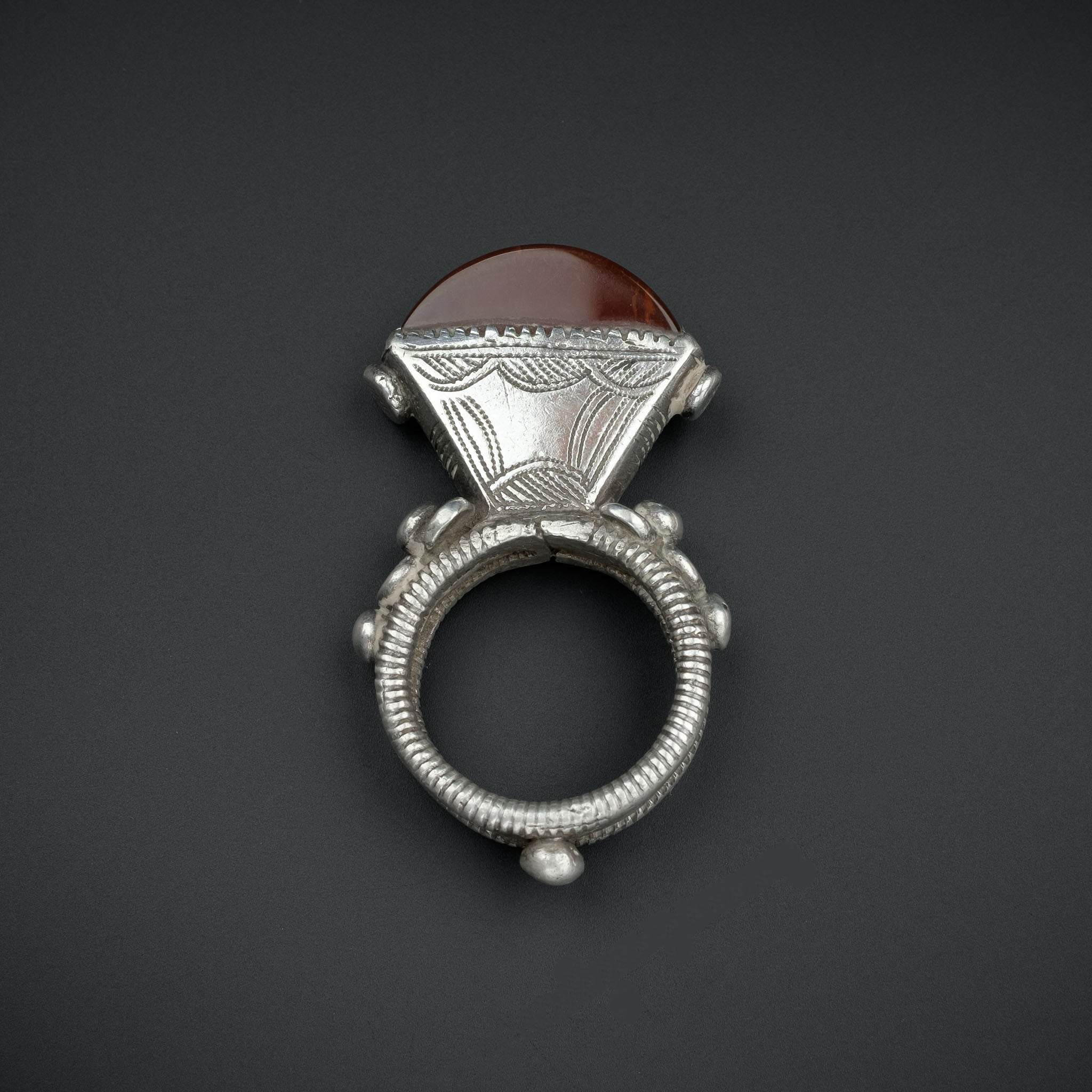 Old Tuareg Silver & Agate Tisek Ring, Mali