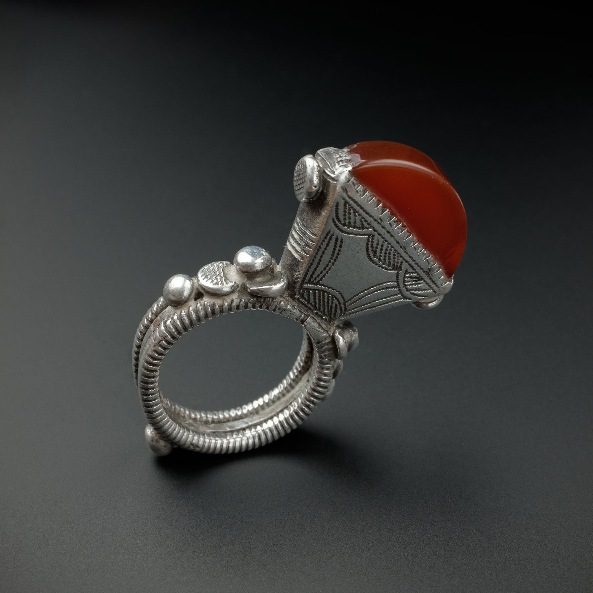 Old Tuareg Silver & Agate Tisek Ring, Mali