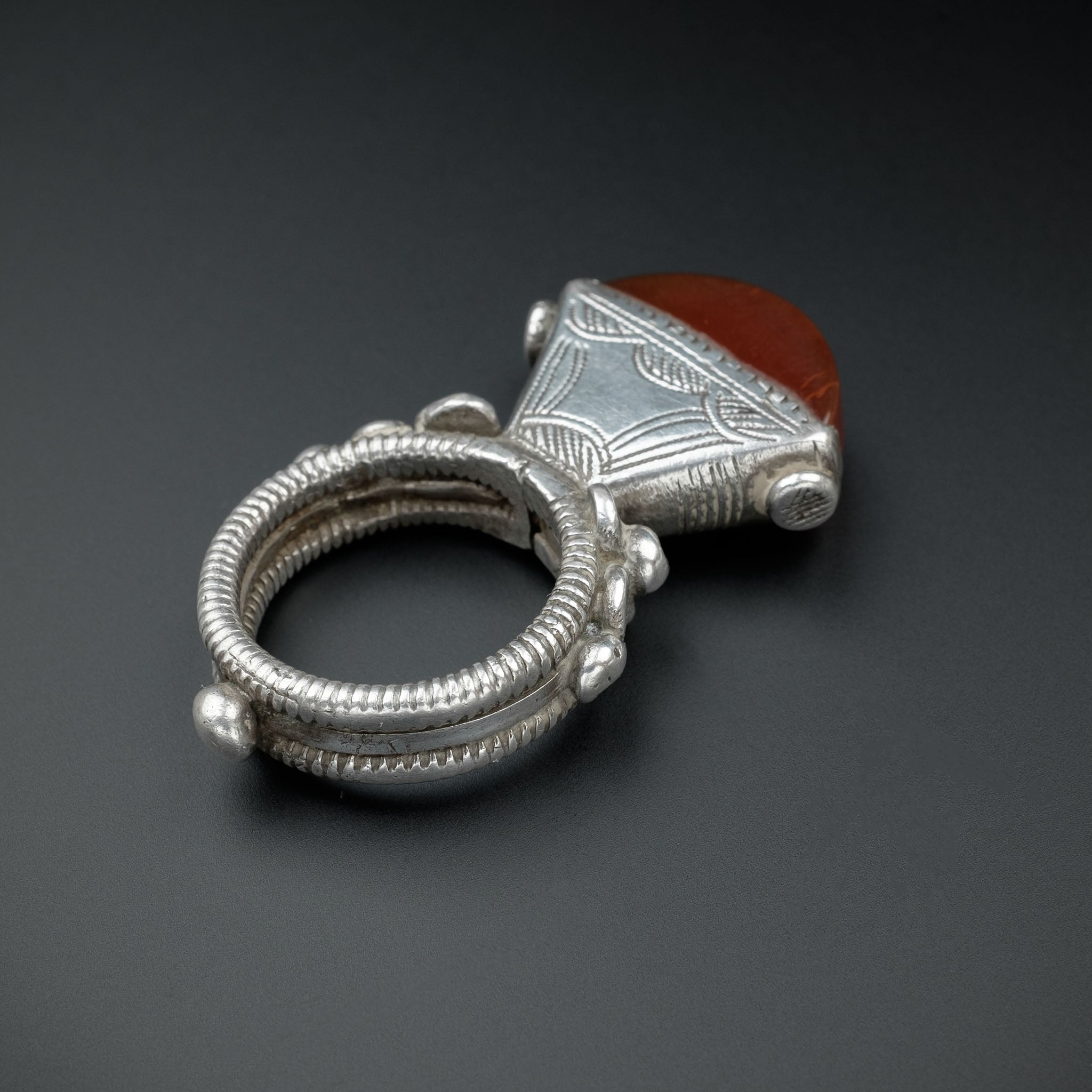 Old Tuareg Silver & Agate Tisek Ring, Mali