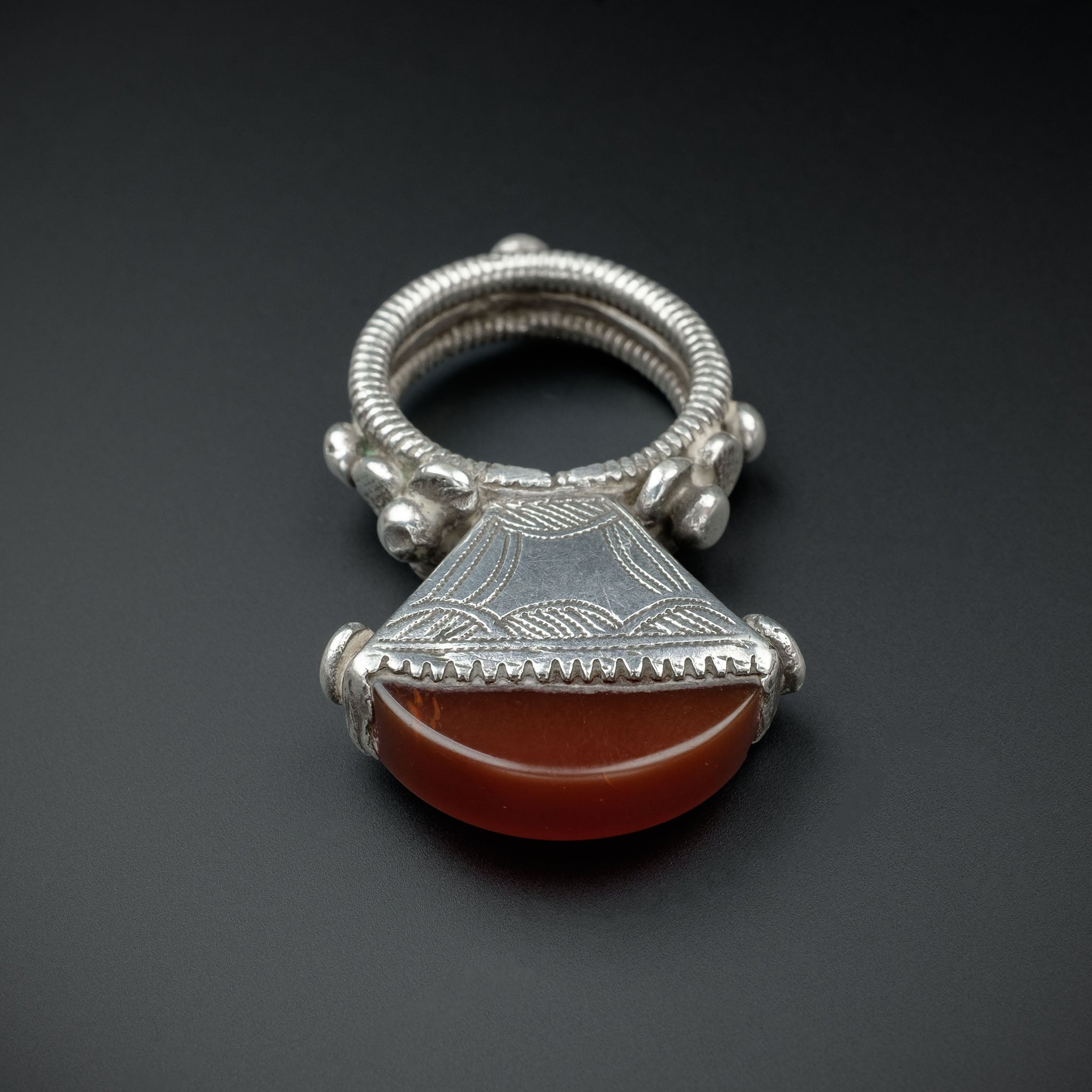 Old Tuareg Silver & Agate Tisek Ring, Mali