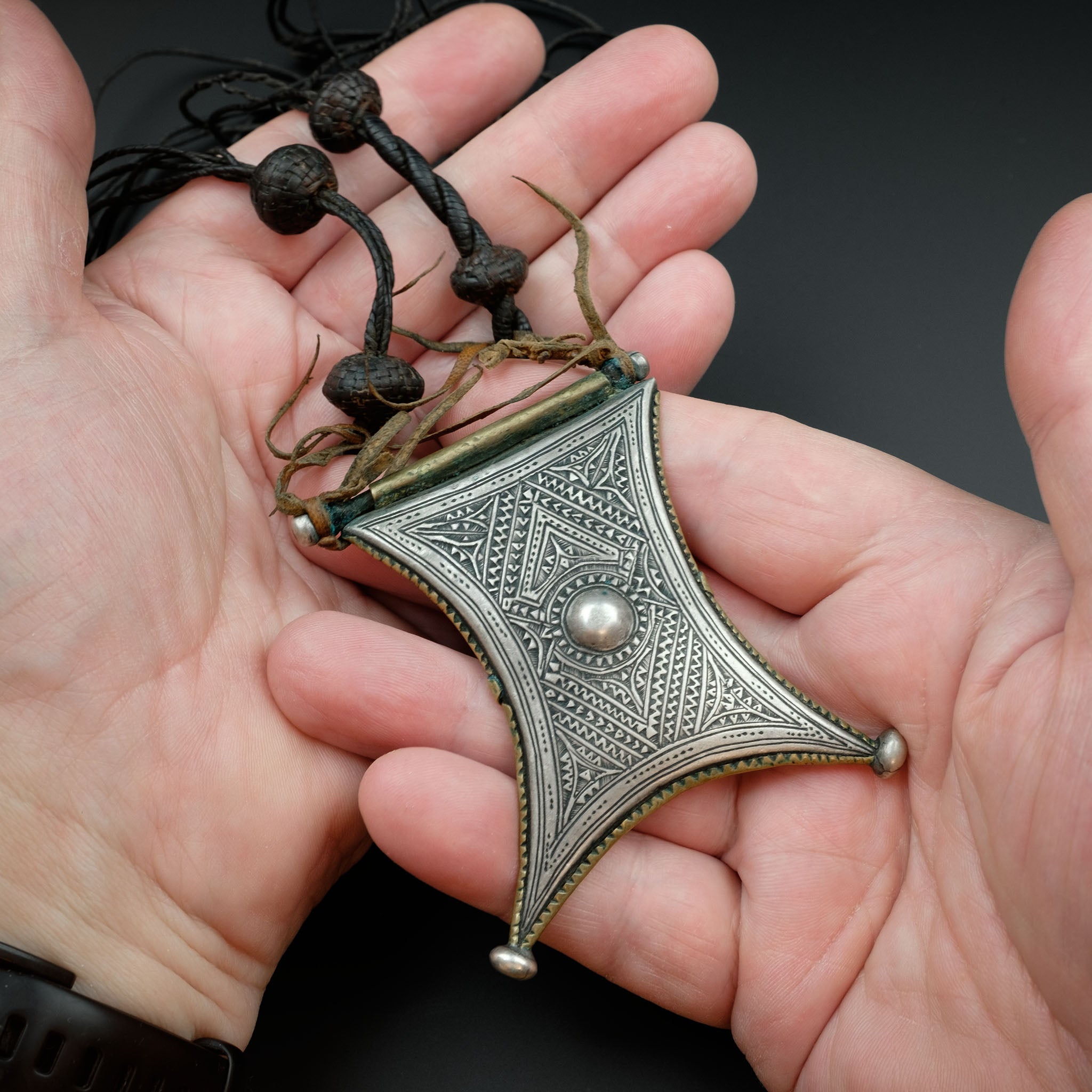 Vintage Silver & Brass Tuareg Tcherot Amulet, Niger