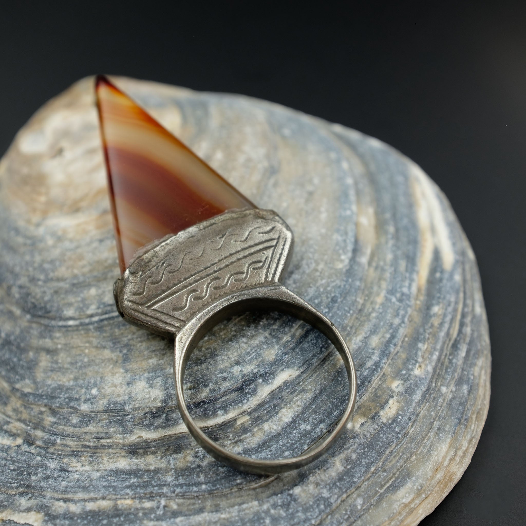 Vintage Silver Tuareg Tisek Tanfouk Ring, Mali