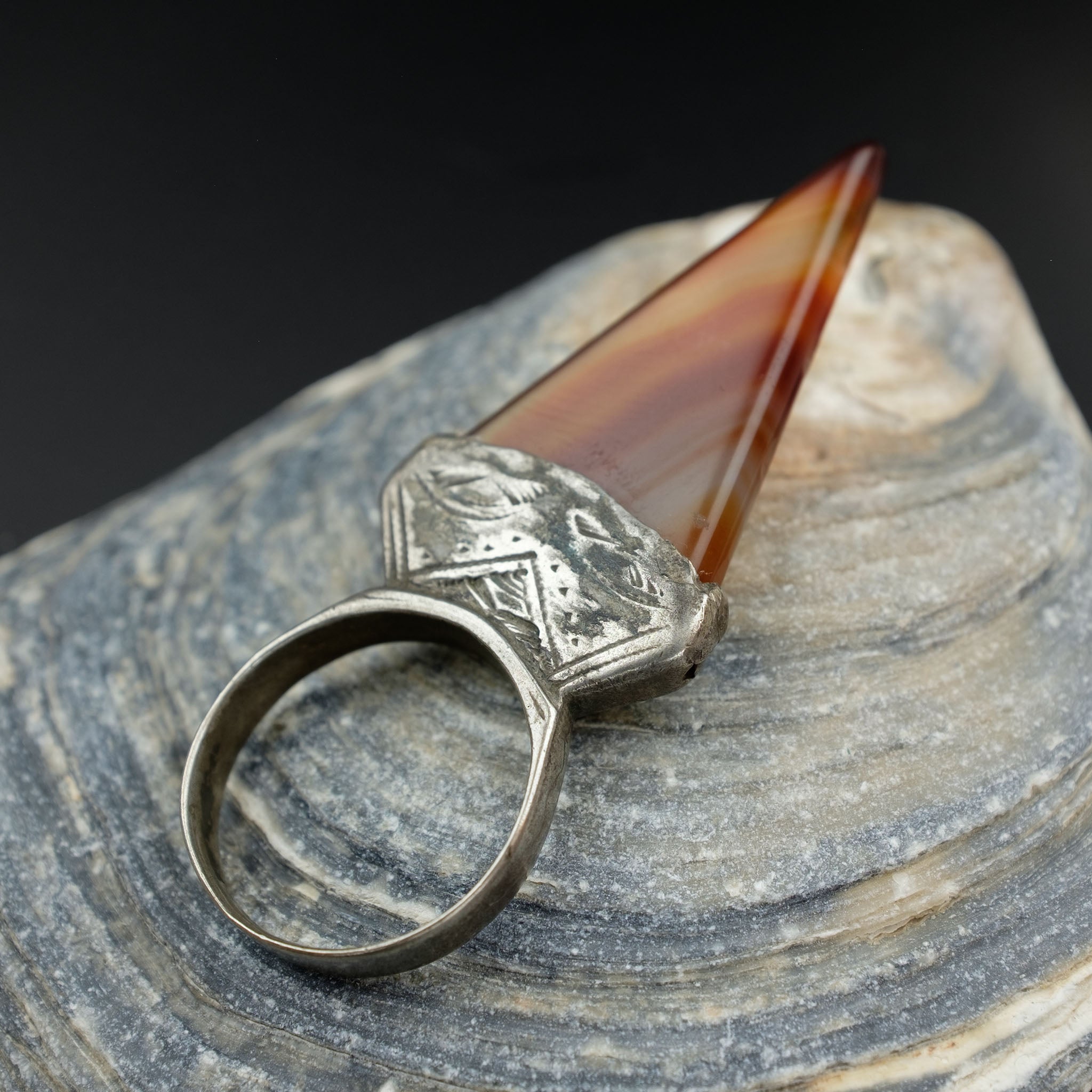 Vintage Silver Tuareg Tisek Tanfouk Ring, Mali