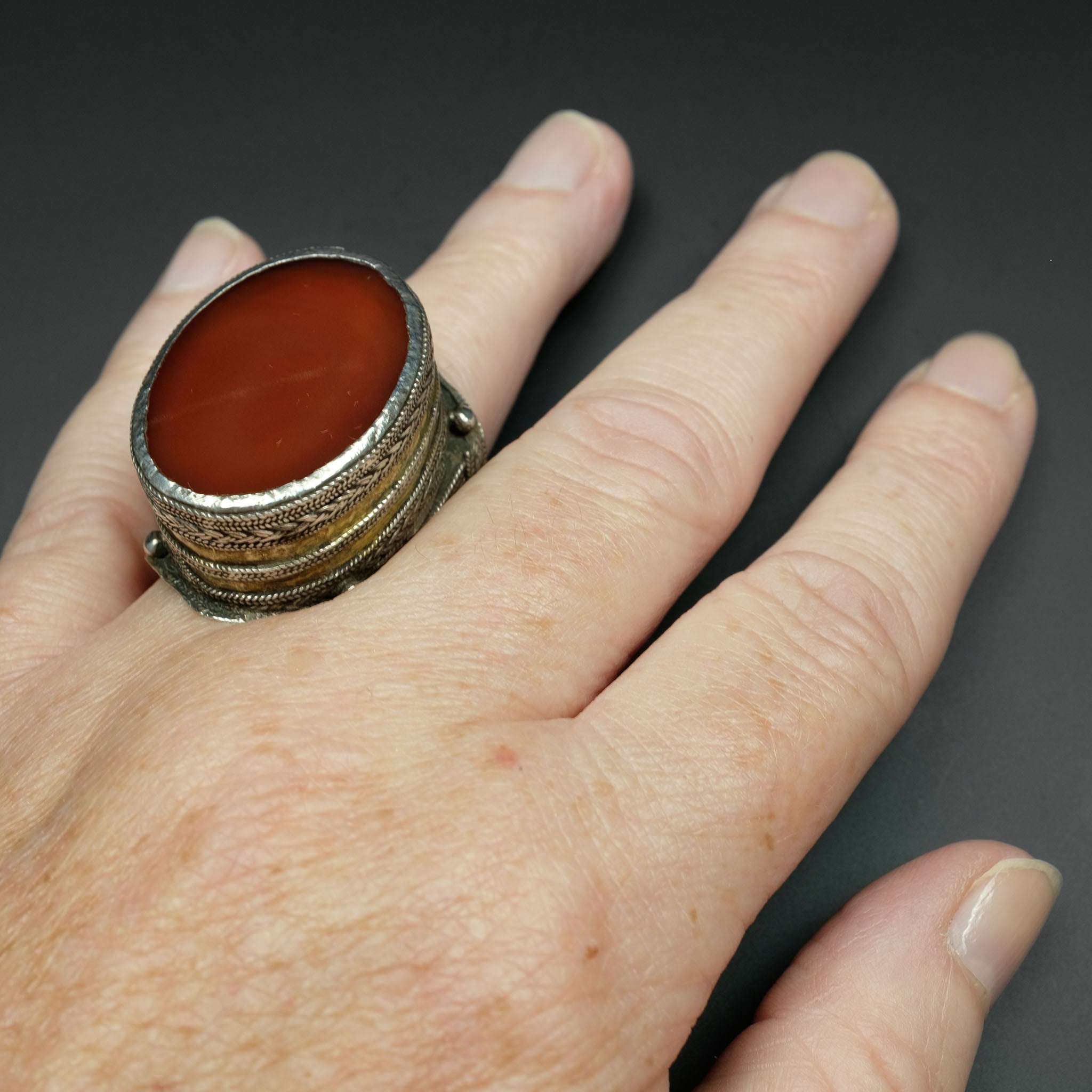 Large Antique Turkmen Carnelian Ring, Central Asia