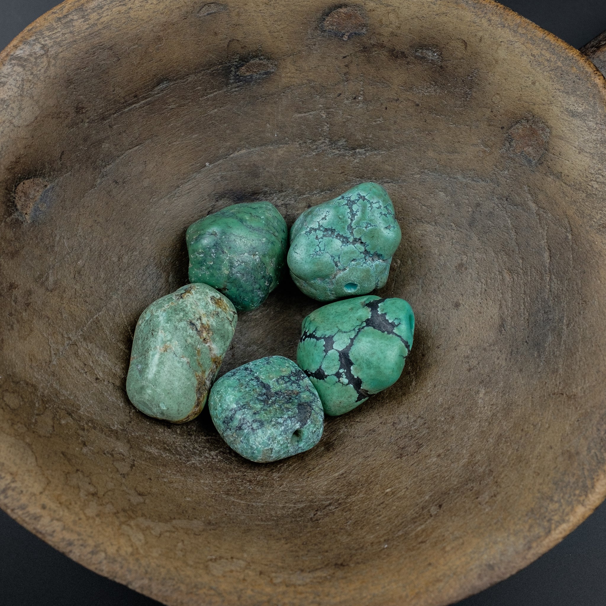 Strand of 5 x Antique Tibetan Natural Turquoise Beads (24.6 g)