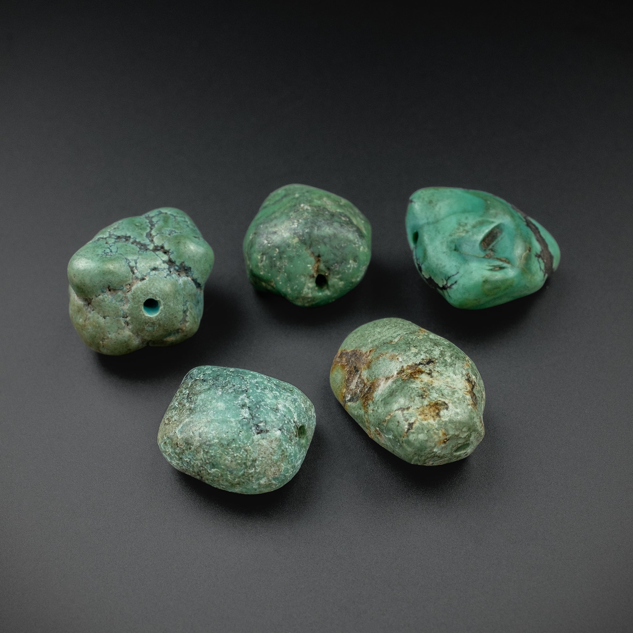 Strand of 5 x Antique Tibetan Natural Turquoise Beads (24.6 g)