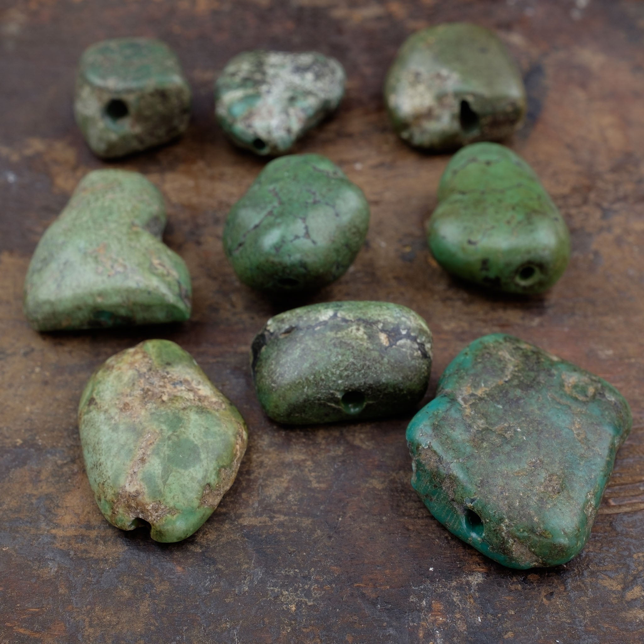 9 x Antique Tibetan Turquoise Beads (40.8 g)