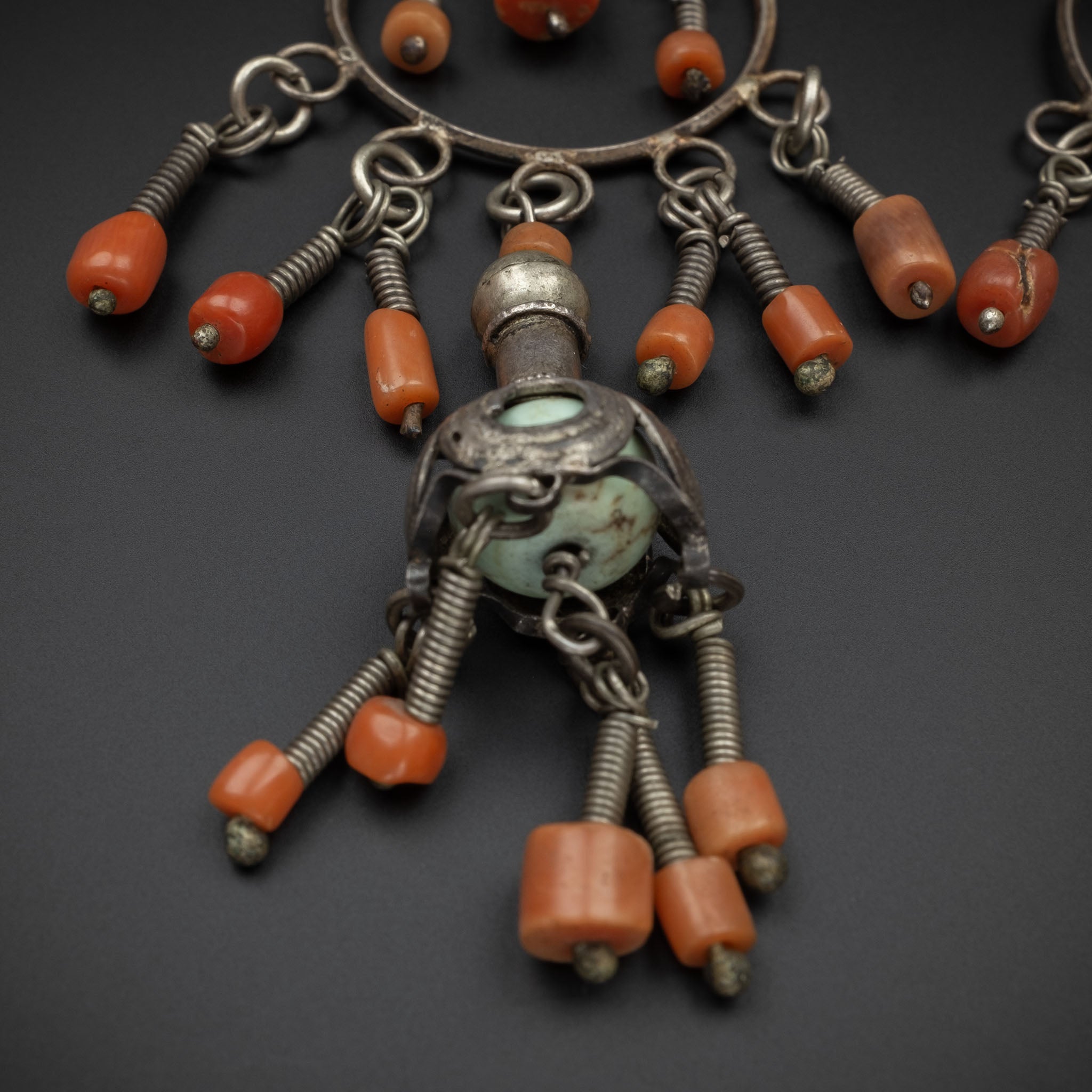 Vintage Silver & Coral Earrings, Uzbekistan