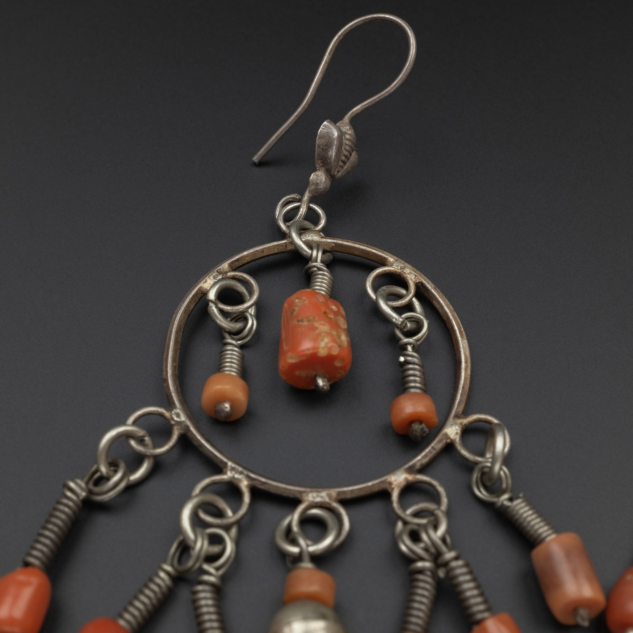 Vintage Silver & Coral Earrings, Uzbekistan