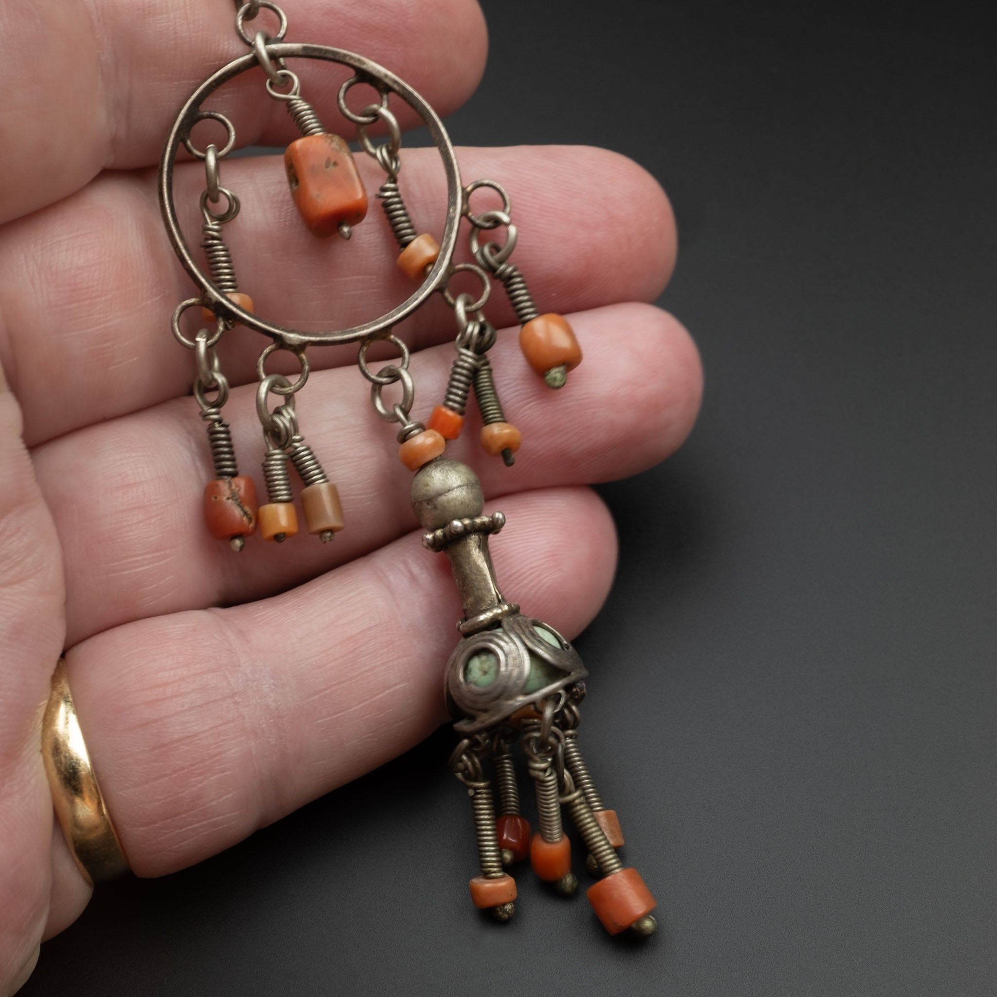 Vintage Silver & Coral Earrings, Uzbekistan