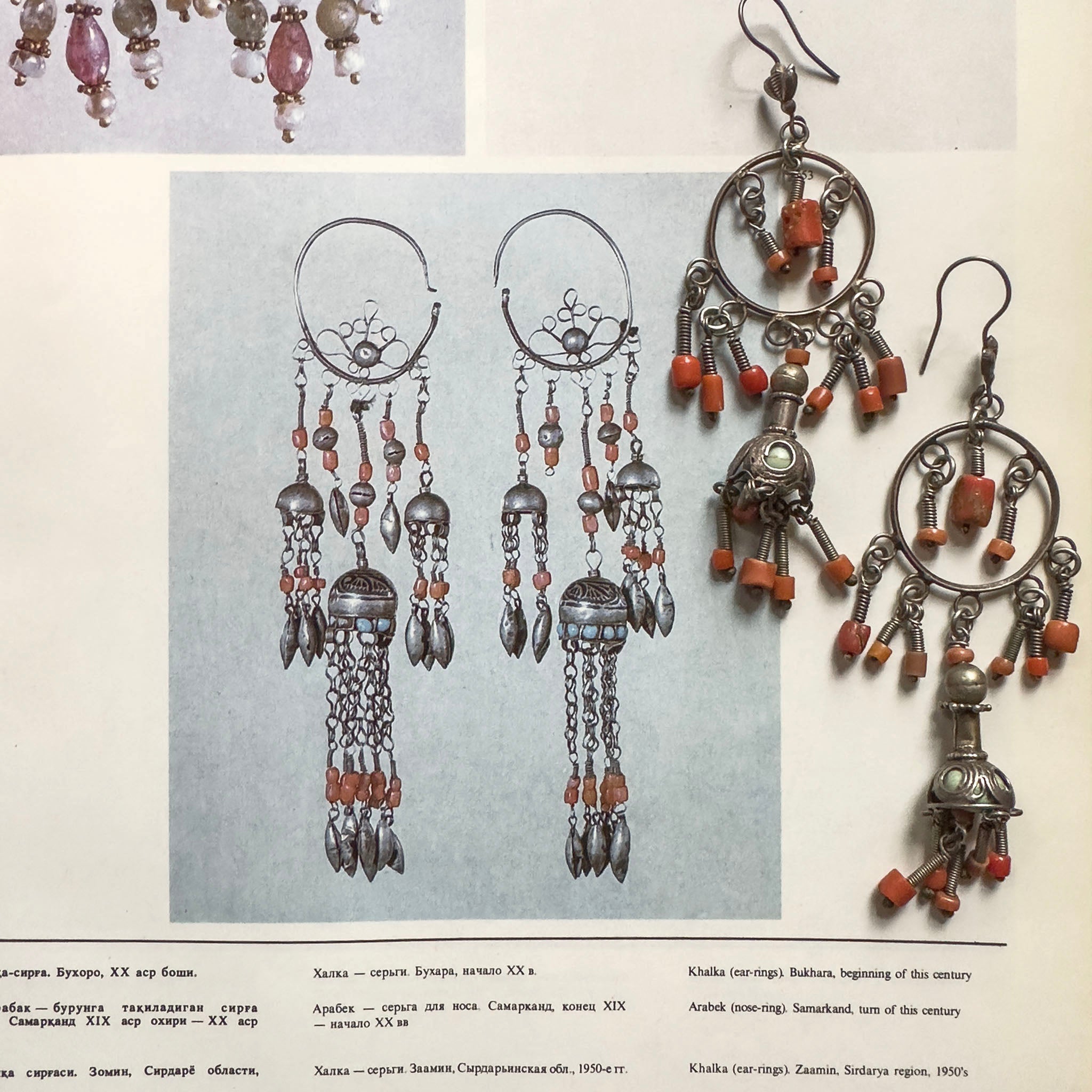 Vintage Silver & Coral Earrings, Uzbekistan