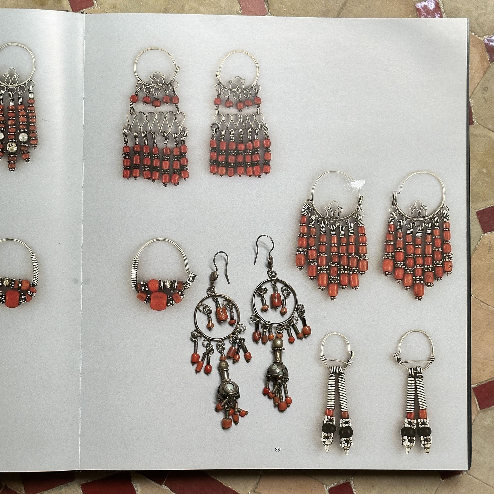 Vintage Silver & Coral Earrings, Uzbekistan