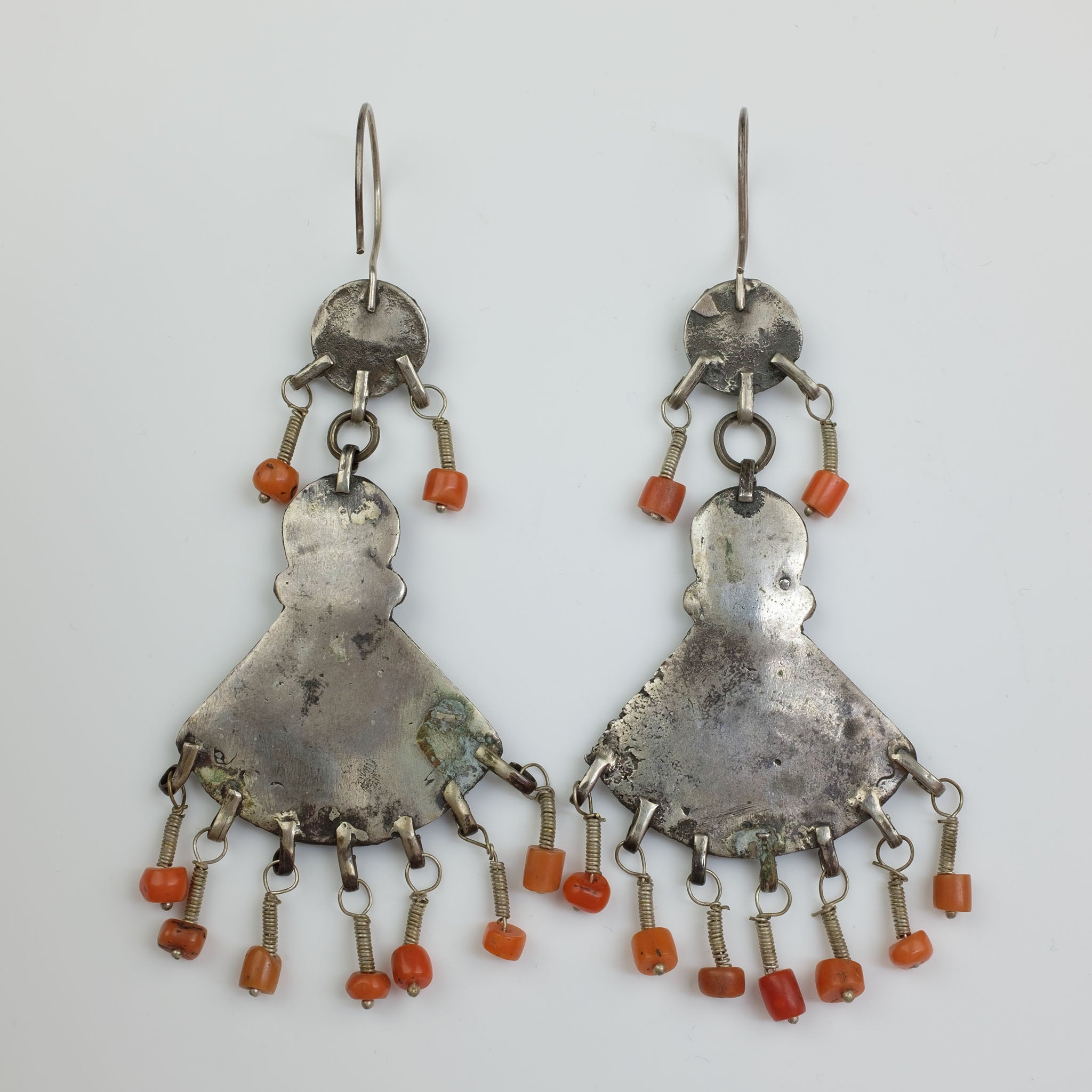 Vintage Silver, Coral & Glass Uzbek Earrings