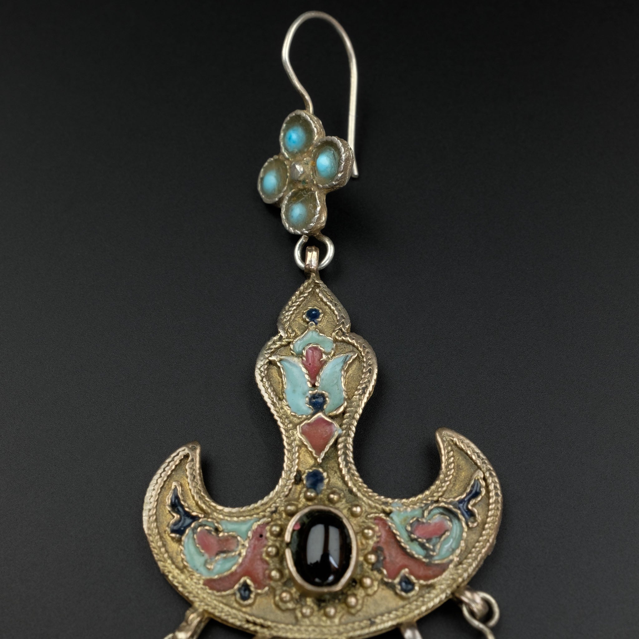 Old Gilded Silver Uzbek Earrings, Central Asia