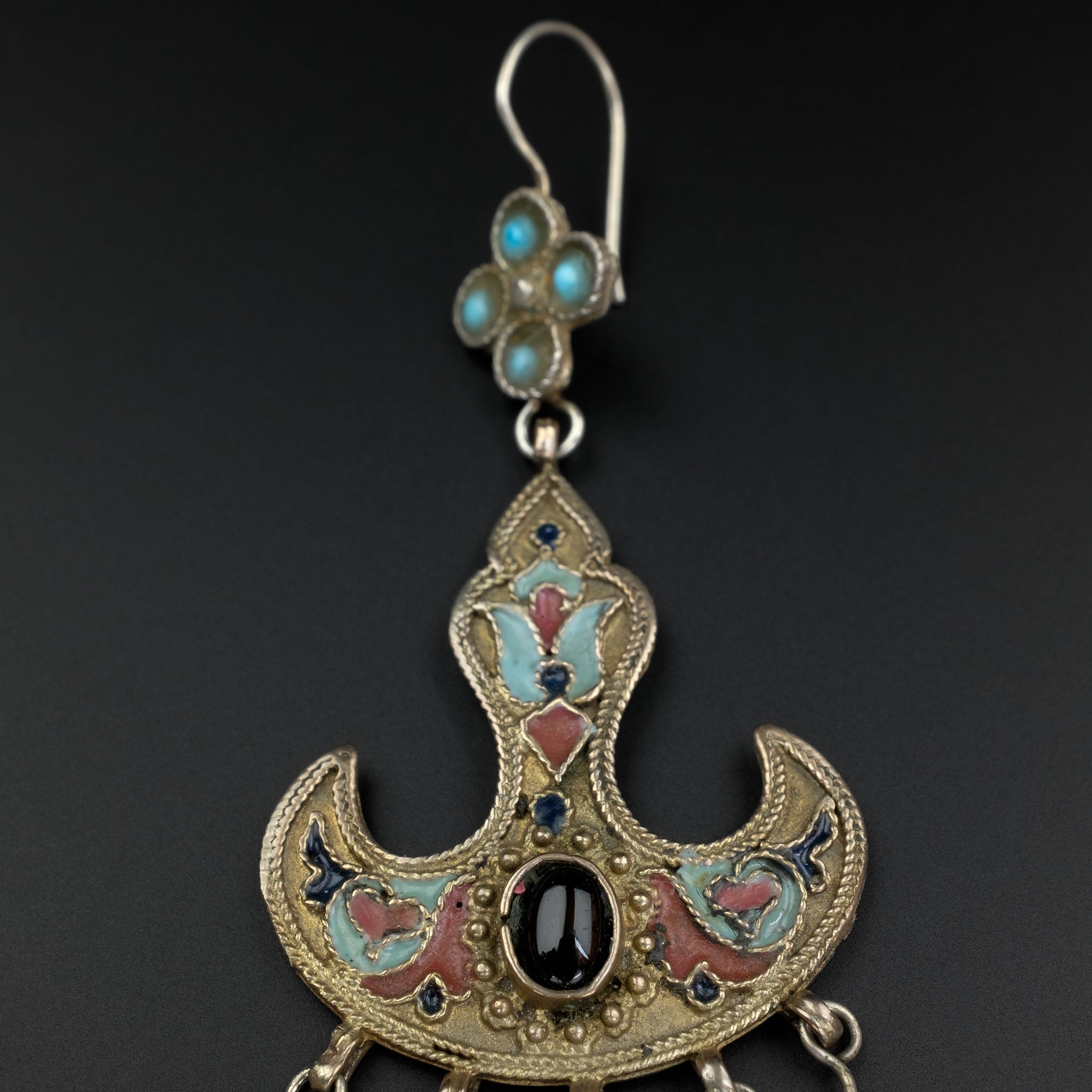 Old Gilded Silver Uzbek Earrings, Central Asia