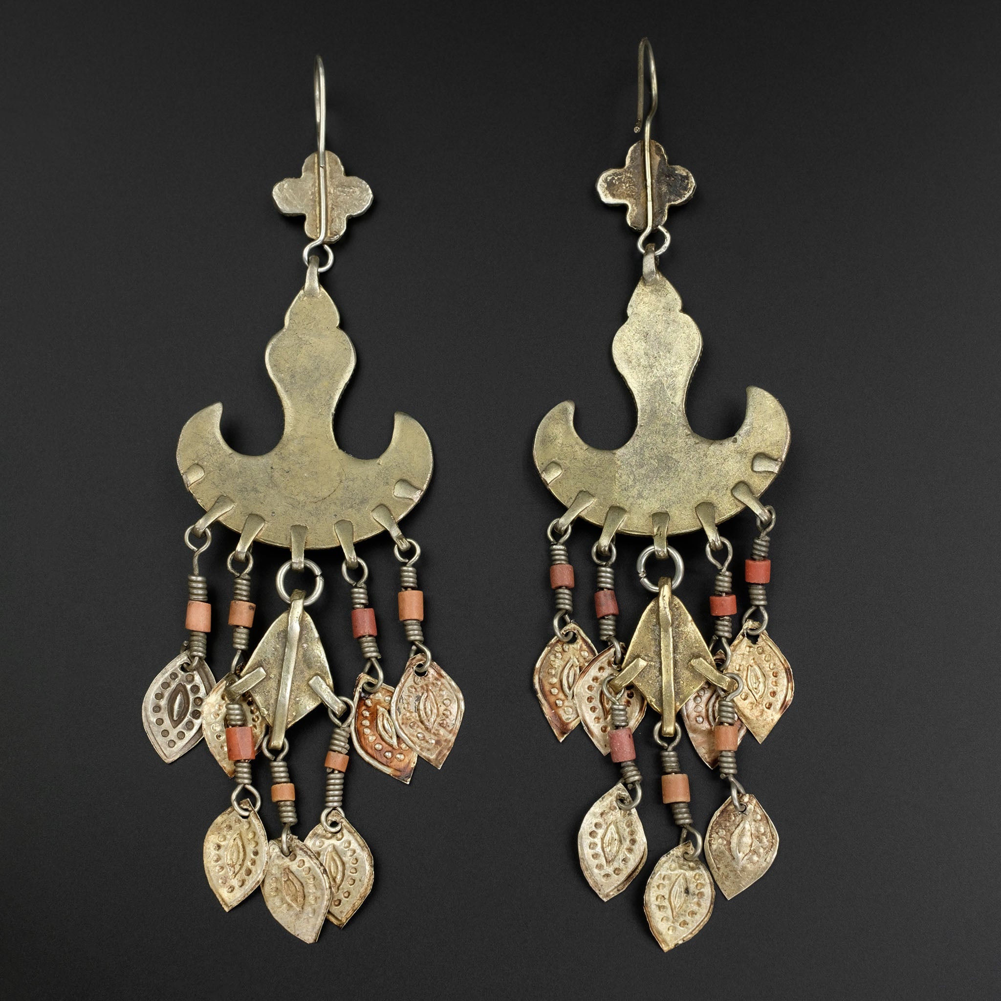 Old Gilded Silver Uzbek Earrings, Central Asia