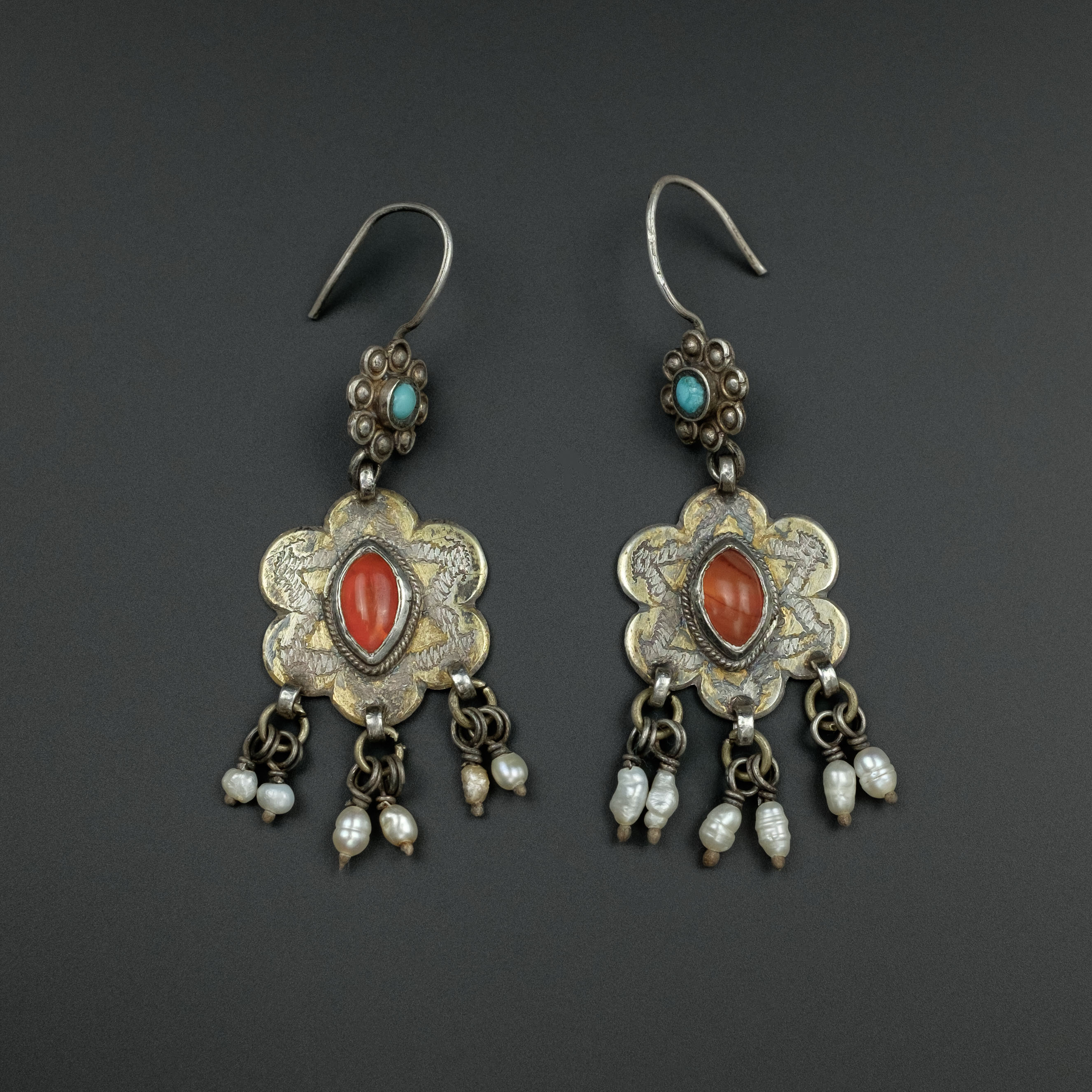 Vintage Uzbek Gilded Silver Earrings