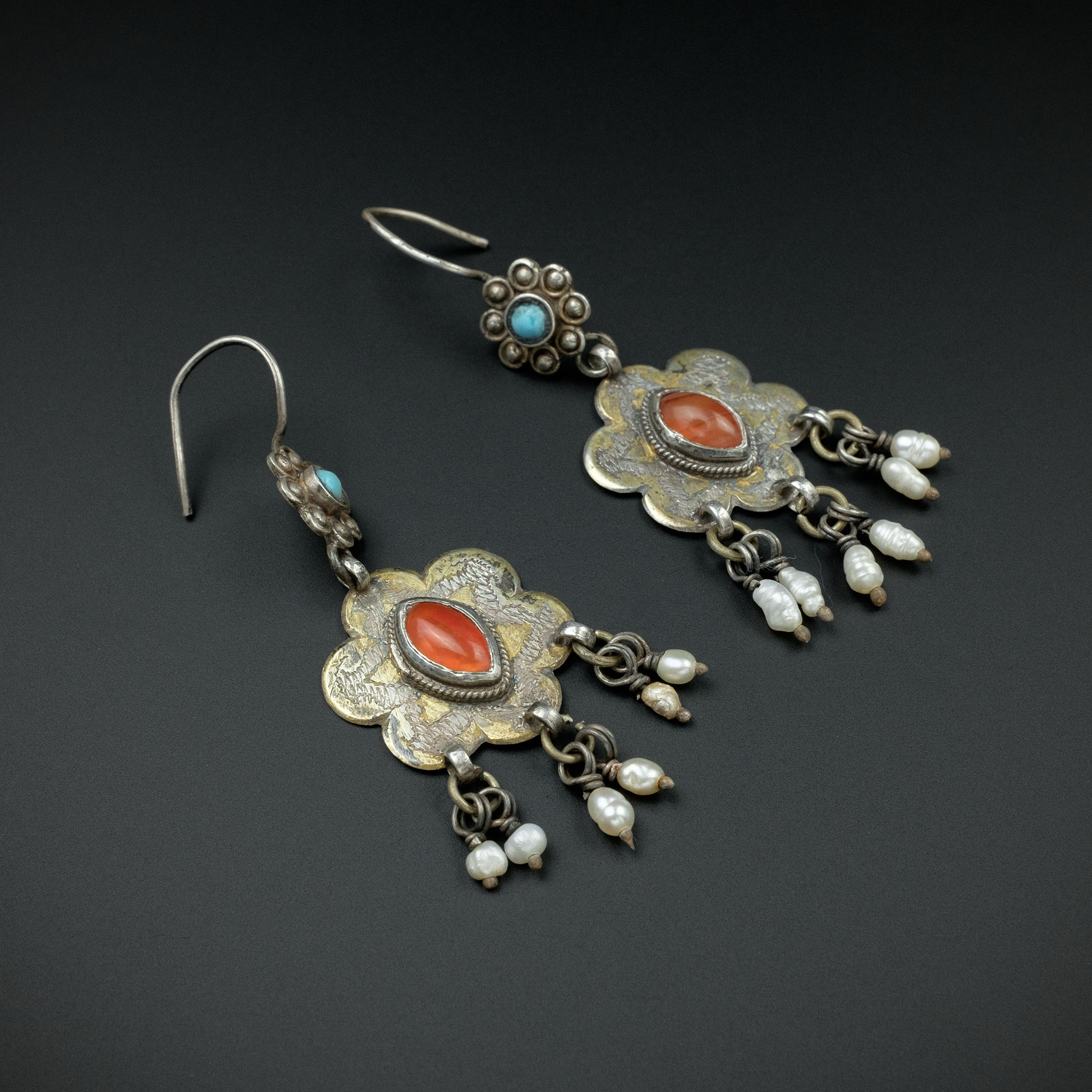 Vintage Uzbek Gilded Silver Earrings