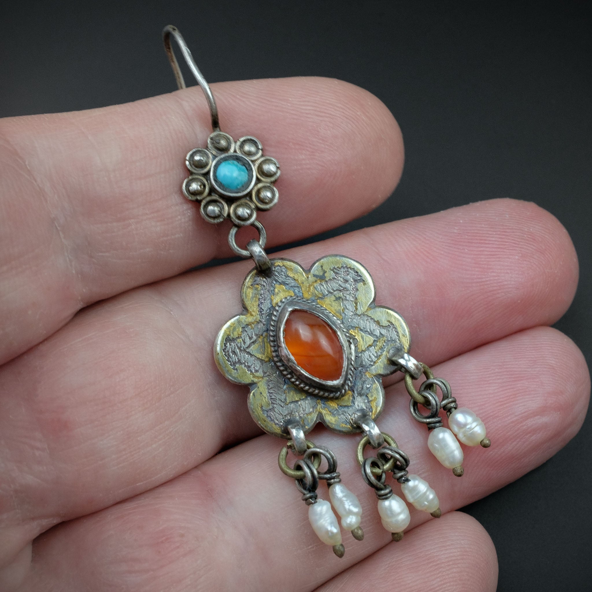 Vintage Uzbek Gilded Silver Earrings