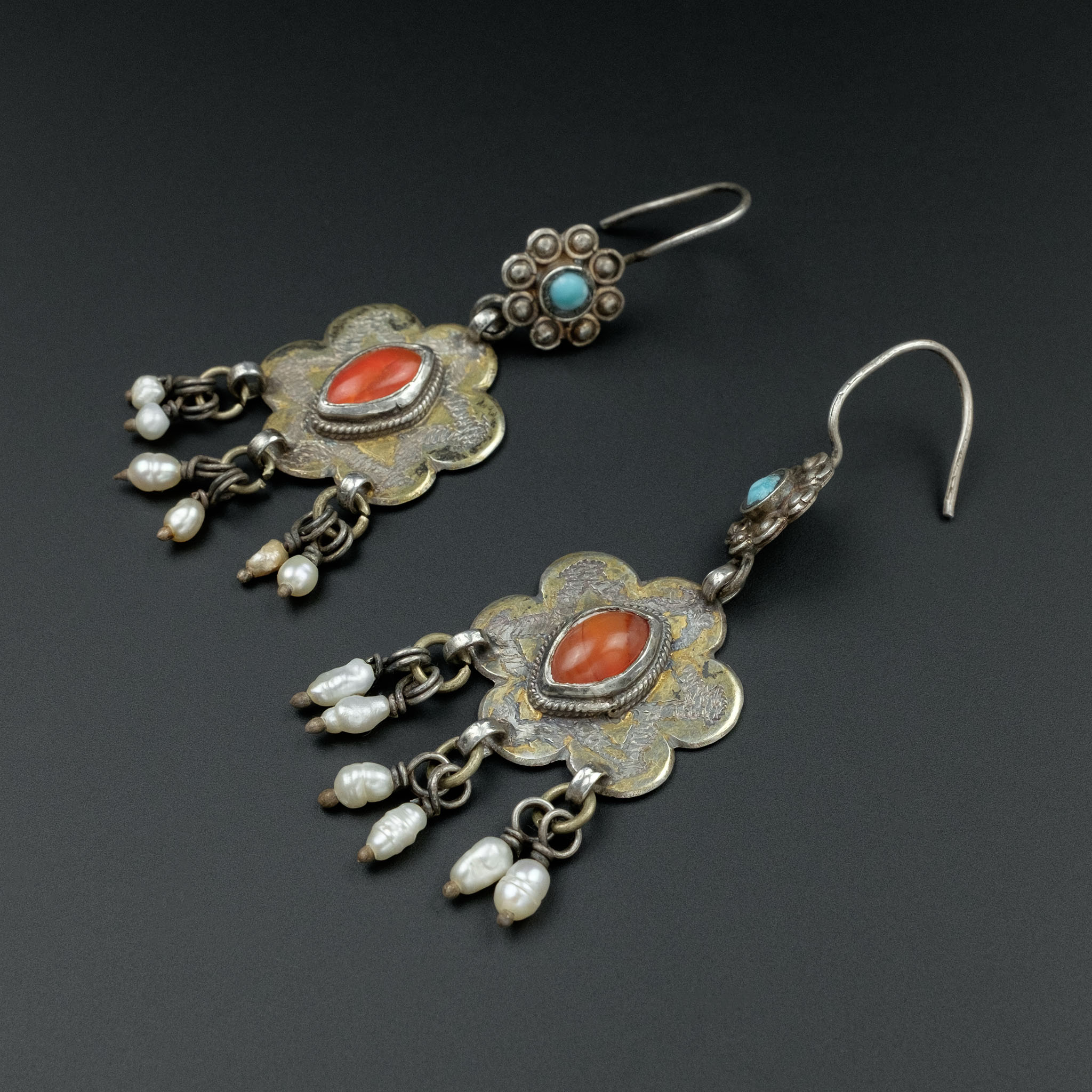 Vintage Uzbek Gilded Silver Earrings