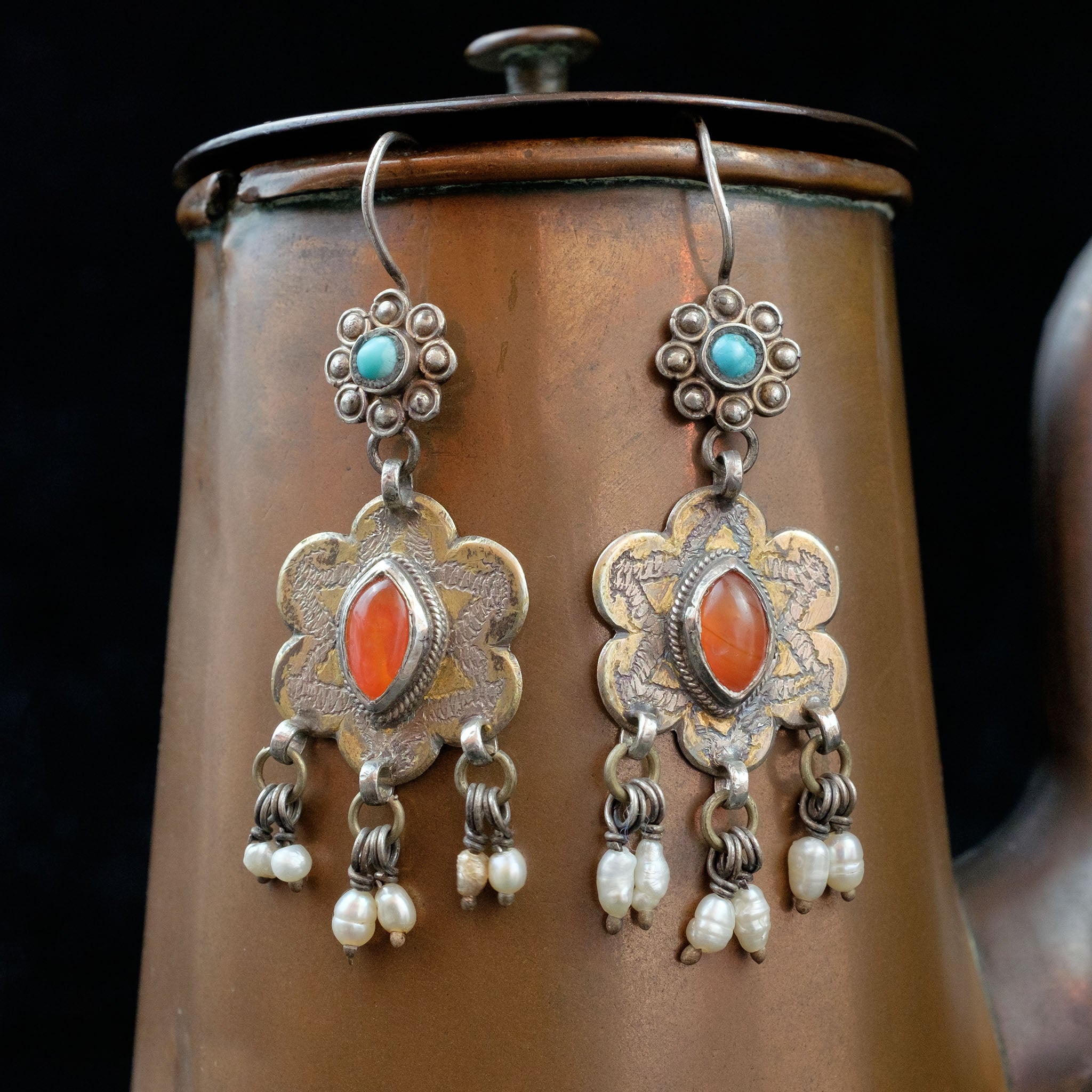 Vintage Uzbek Gilded Silver Earrings