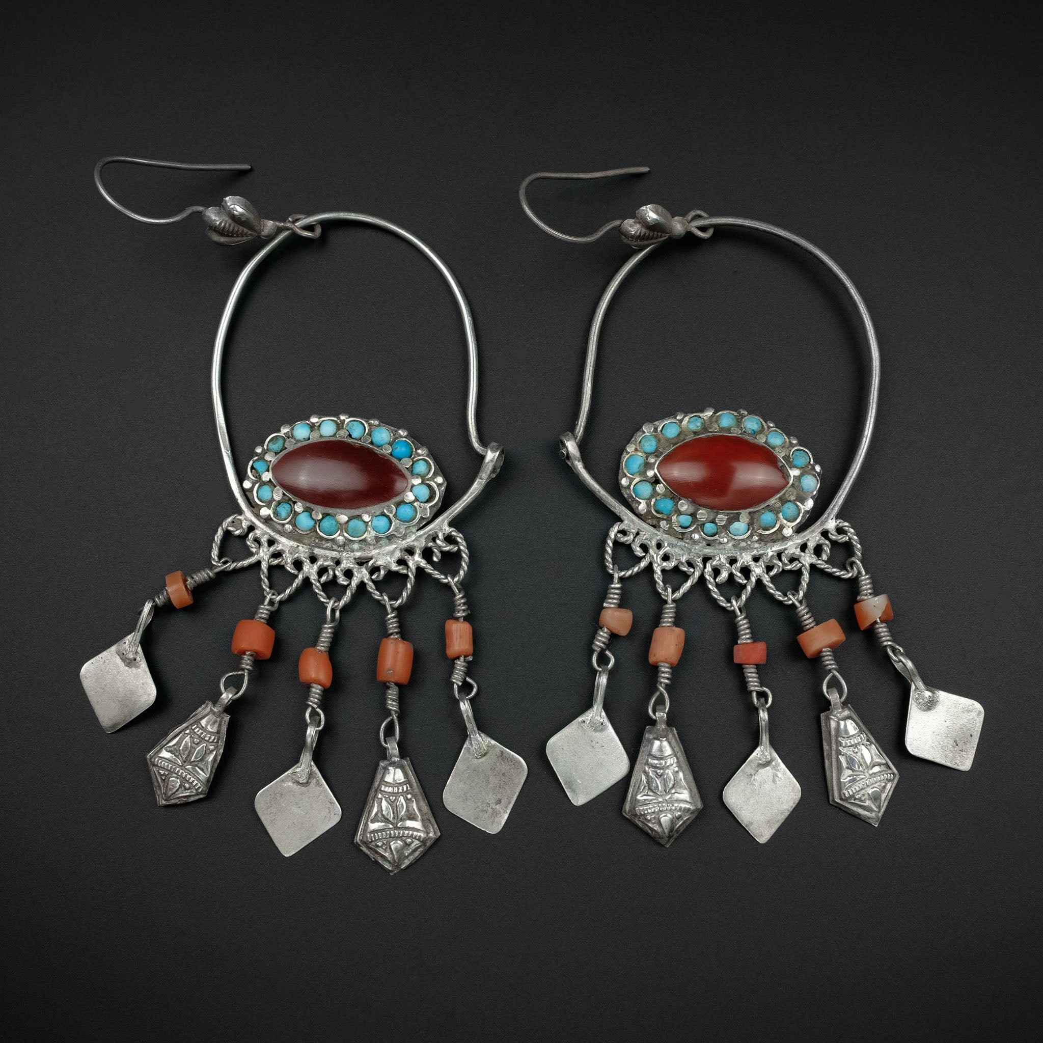 Vintage Uzbek Silver & Carnelian Earrings