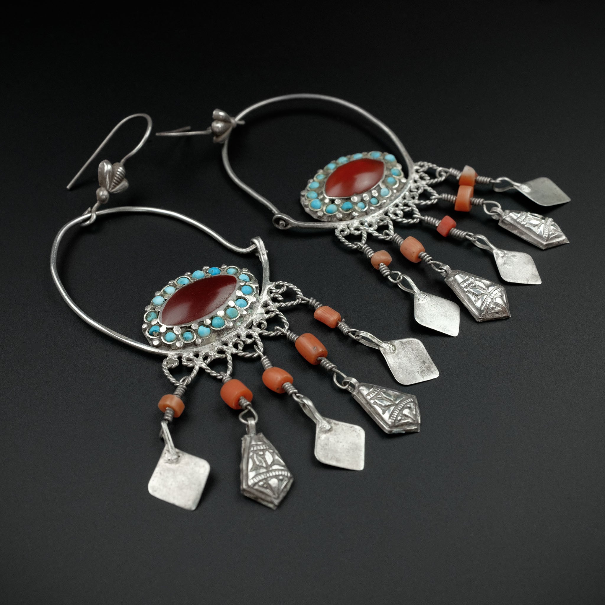 Vintage Uzbek Silver & Carnelian Earrings