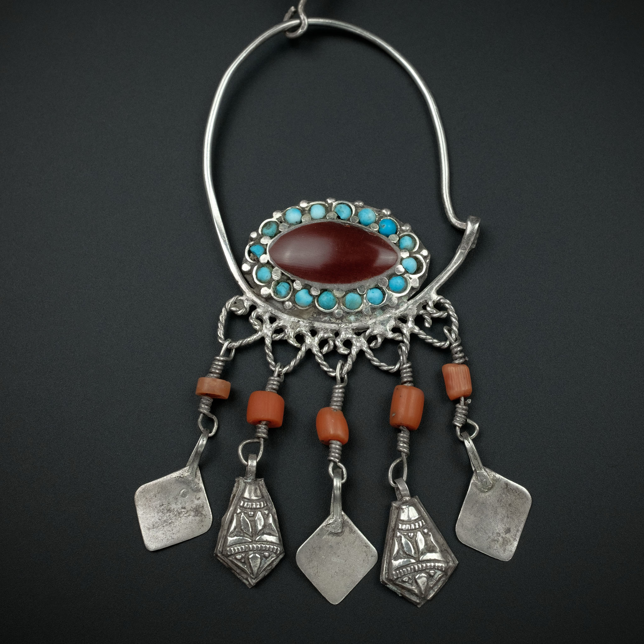 Vintage Uzbek Silver & Carnelian Earrings