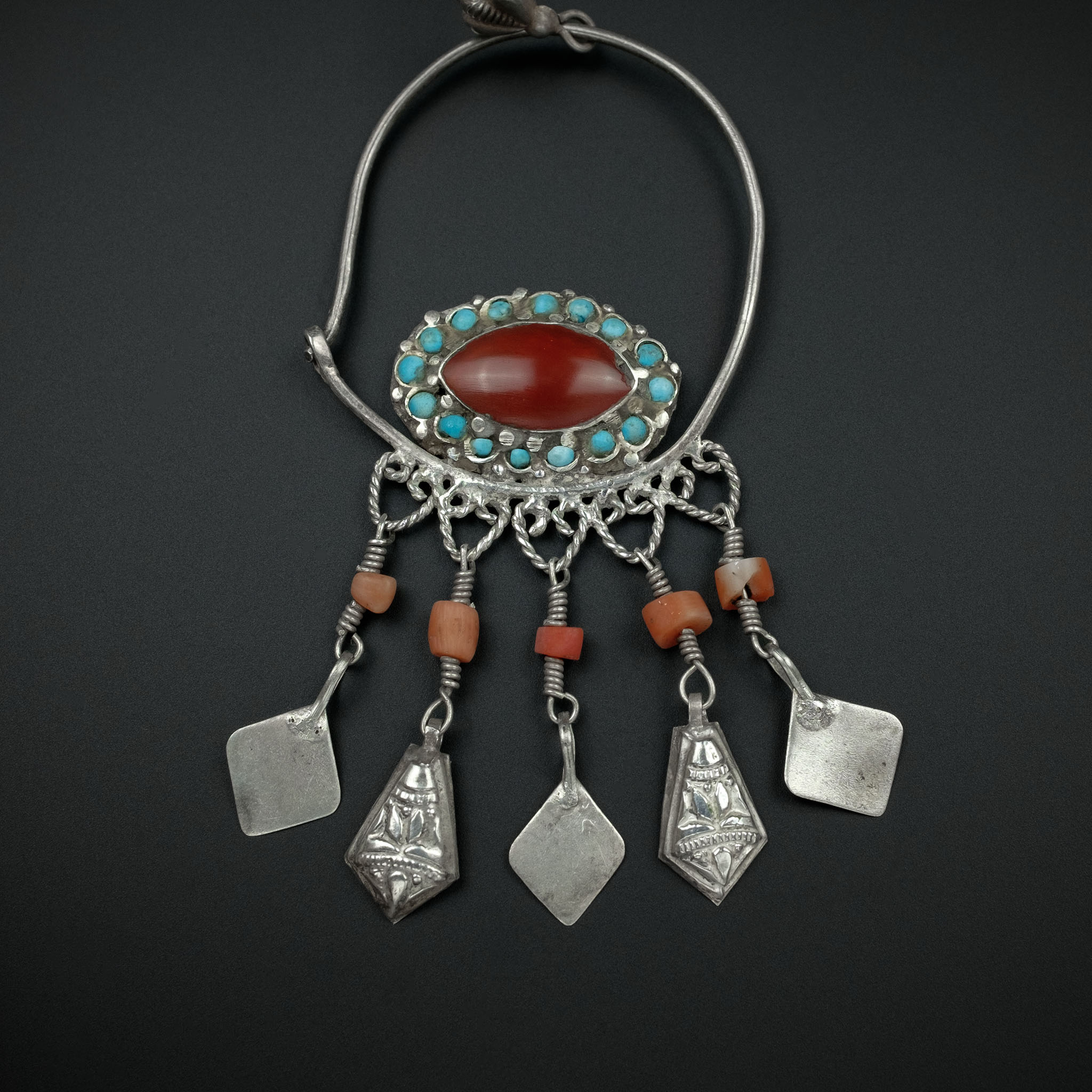 Vintage Uzbek Silver & Carnelian Earrings